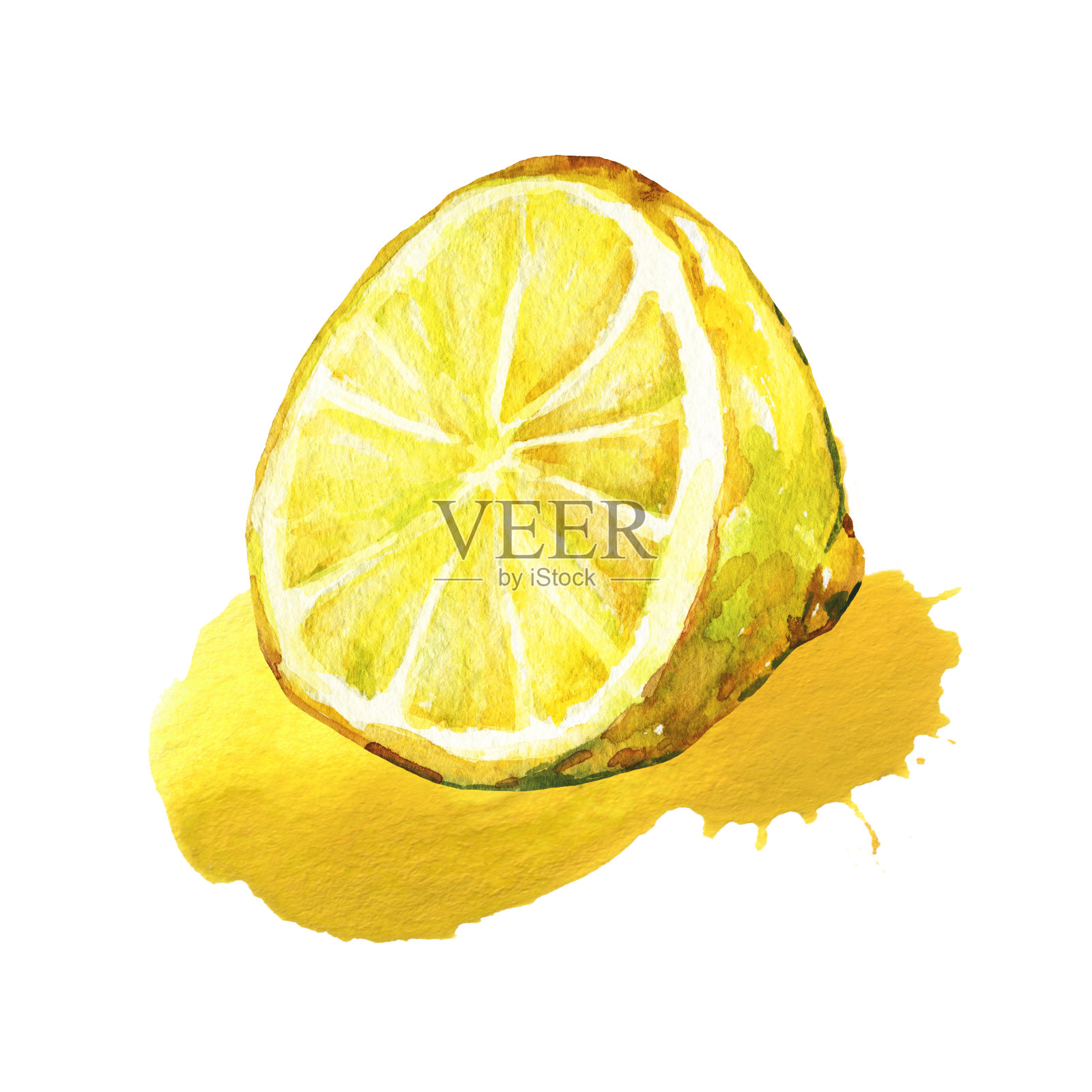 一半的柠檬。水彩插图孤立的白色背景插画图片素材
