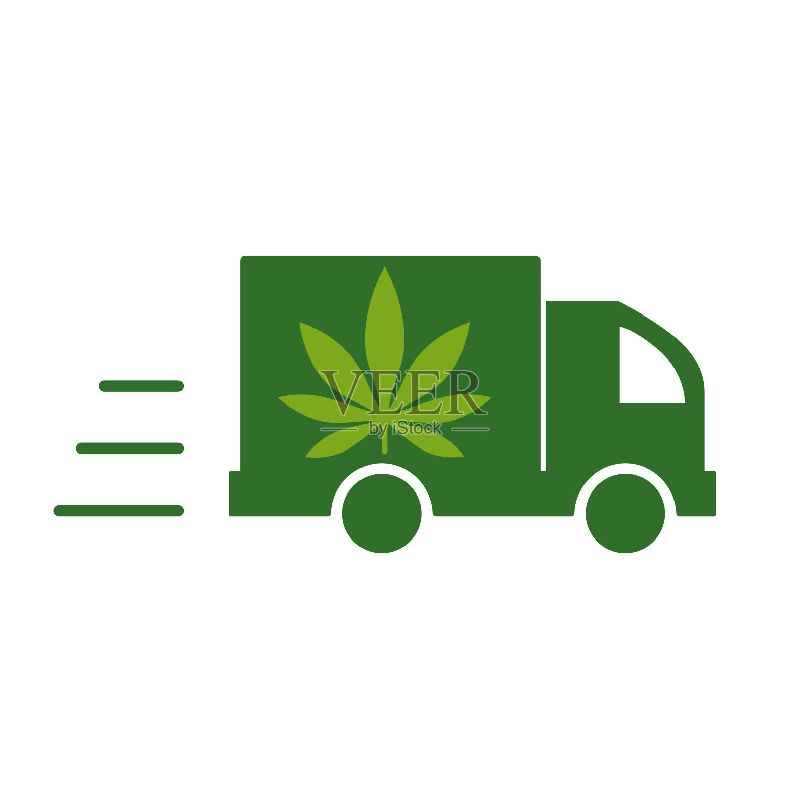 交付大麻。一个带有大麻叶子的货车图标的插图。插画图片素材