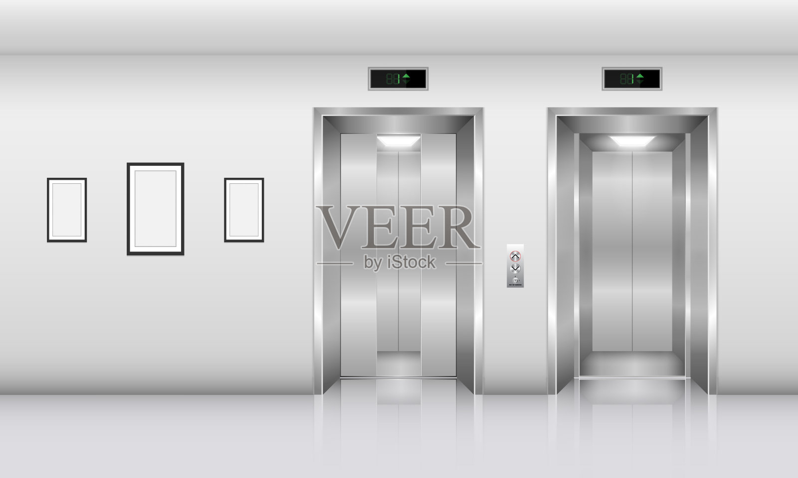 办公大楼的逼真电梯。、室内概念、矢量、插图插画图片素材