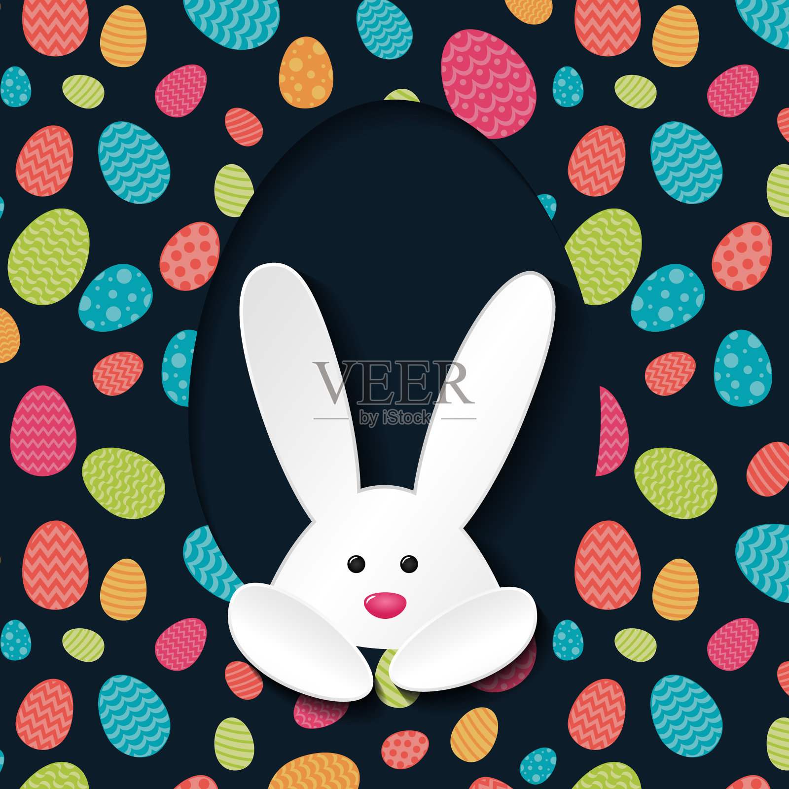 复活节兔子的背景与五颜六色的鸡蛋。向量。插画图片素材