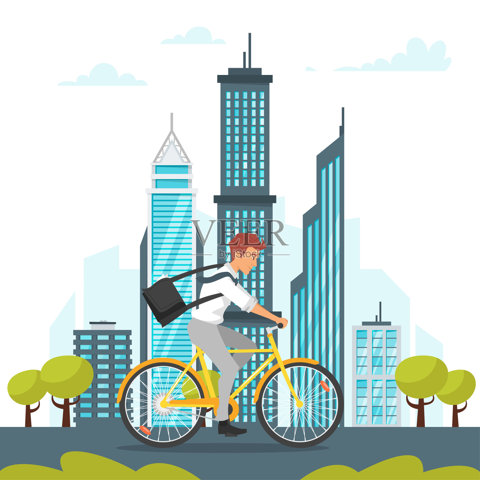 商人骑着自行车插画图片素材