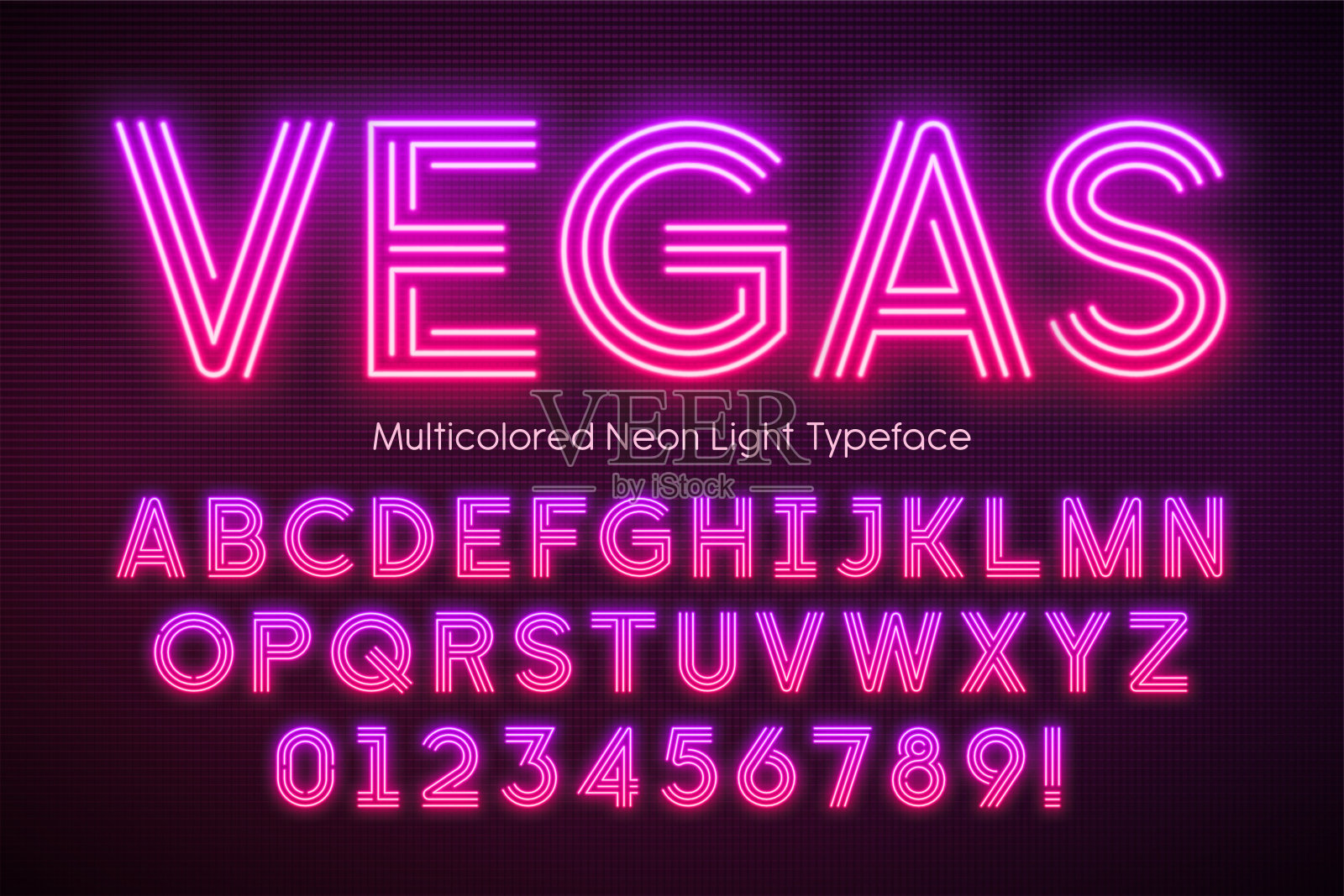 霓虹灯字母，多色额外发光的字体插画图片素材