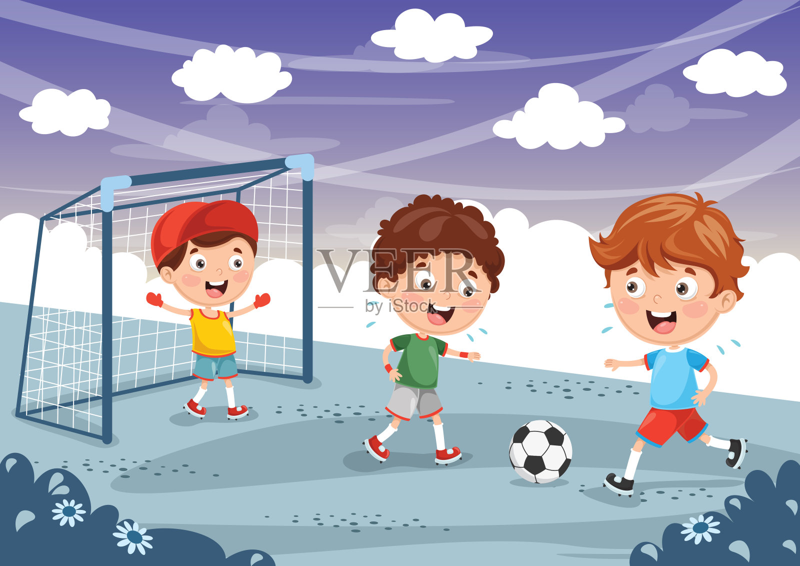 矢量插图的孩子踢足球插画图片素材