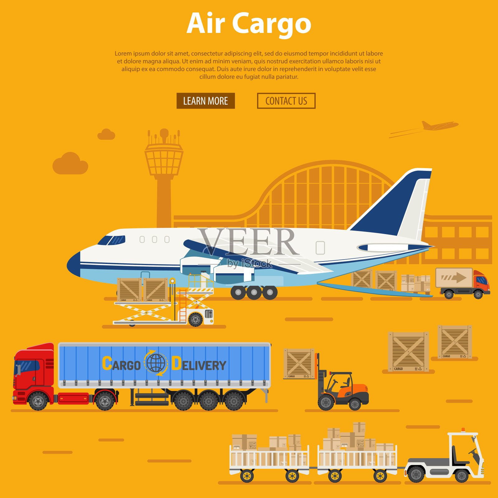 航空货物配送与物流插画图片素材