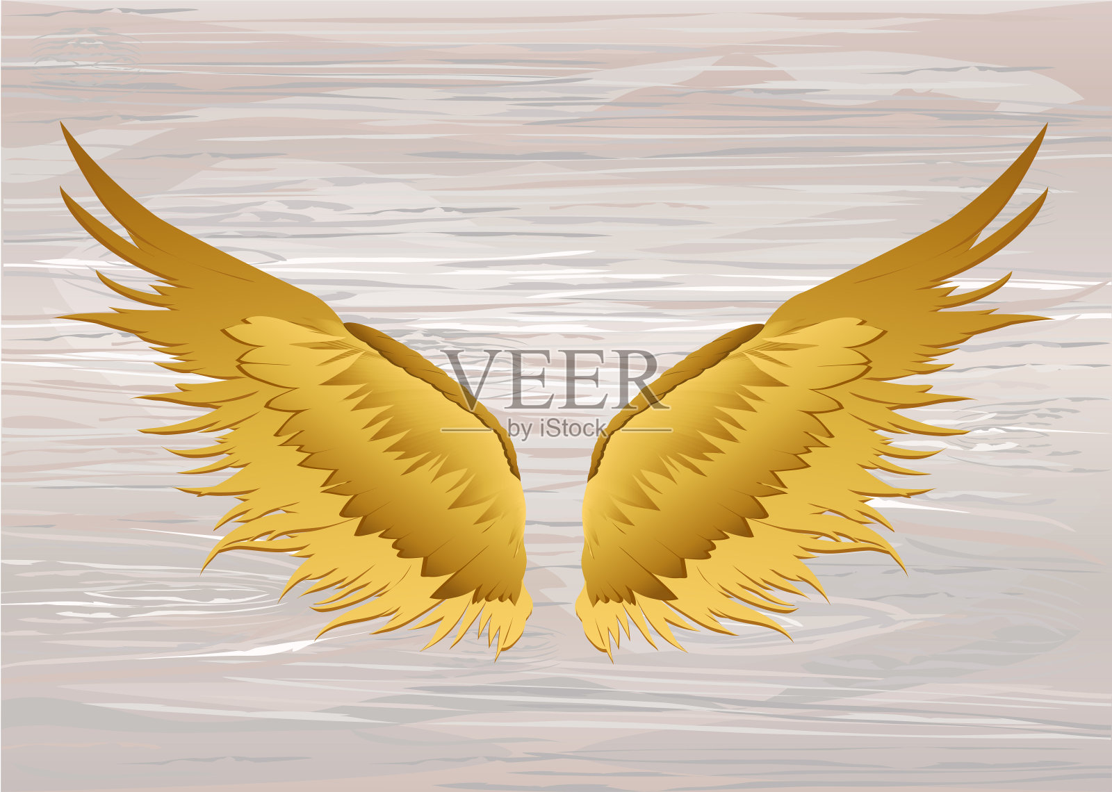 翅膀。矢量插图上的木制背景。金色的颜色插画图片素材
