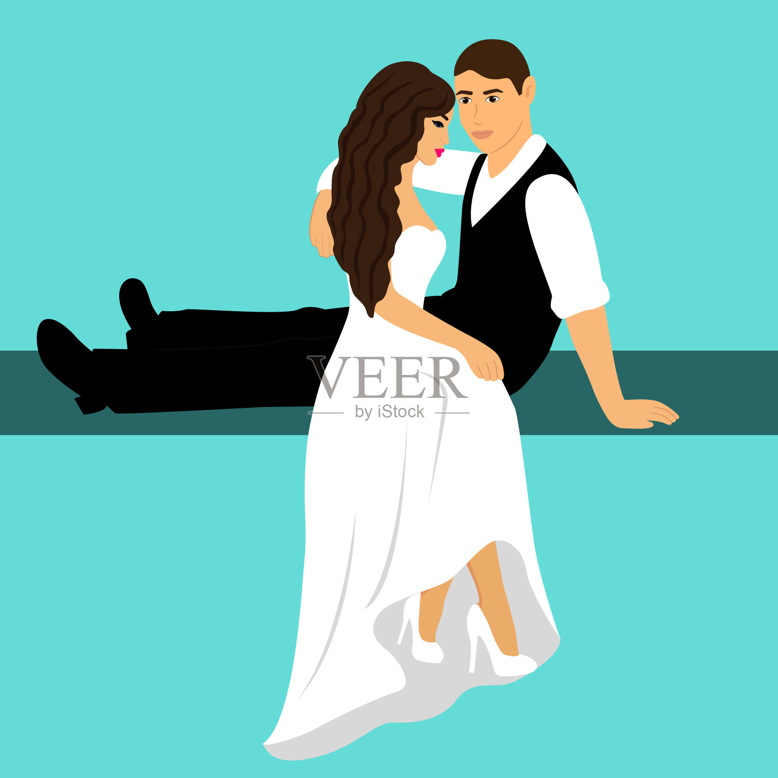 新娘和新郎。夫妇。新婚夫妇的结婚卡片。插画图片素材