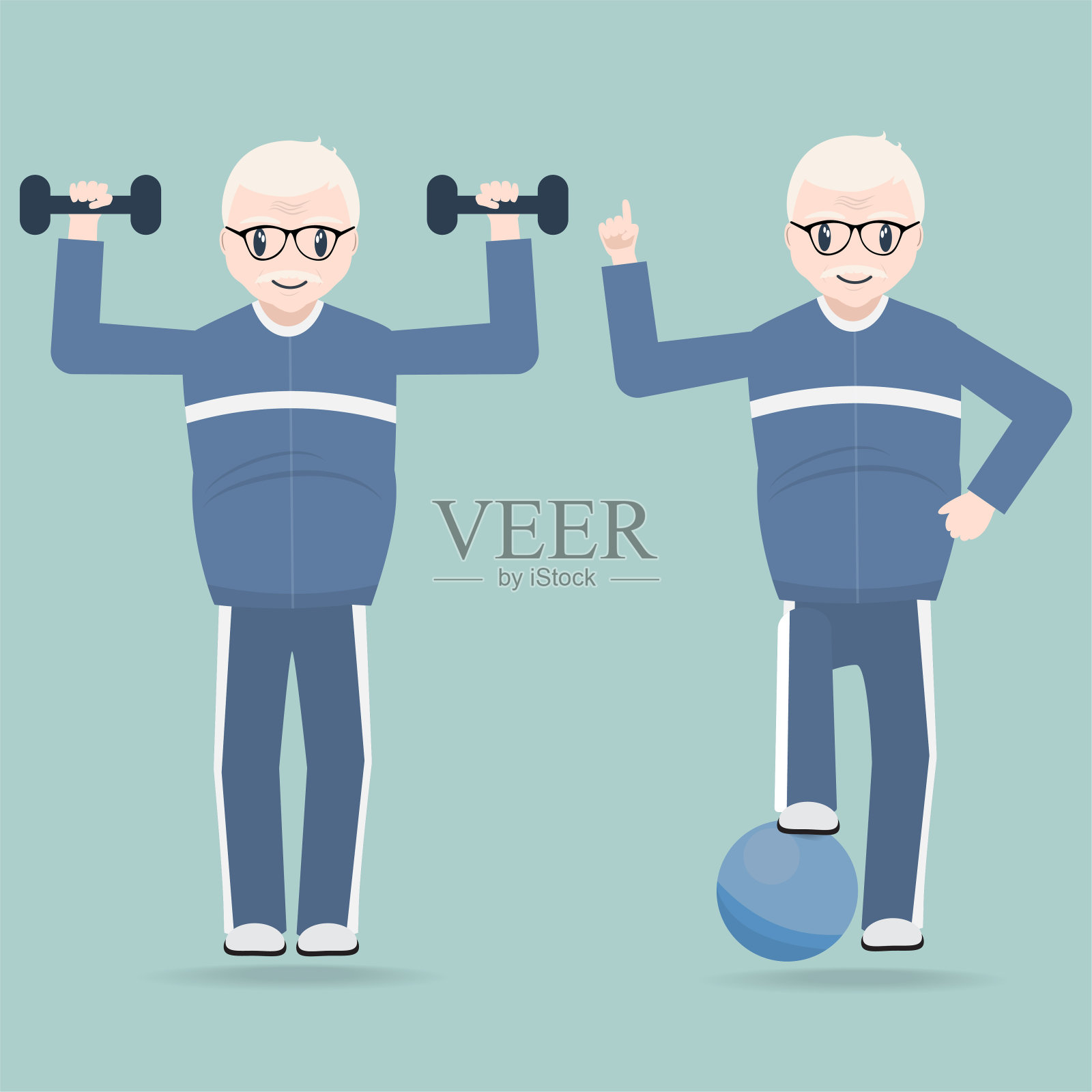 老年夫妇运动图标，老年保健概念插画图片素材