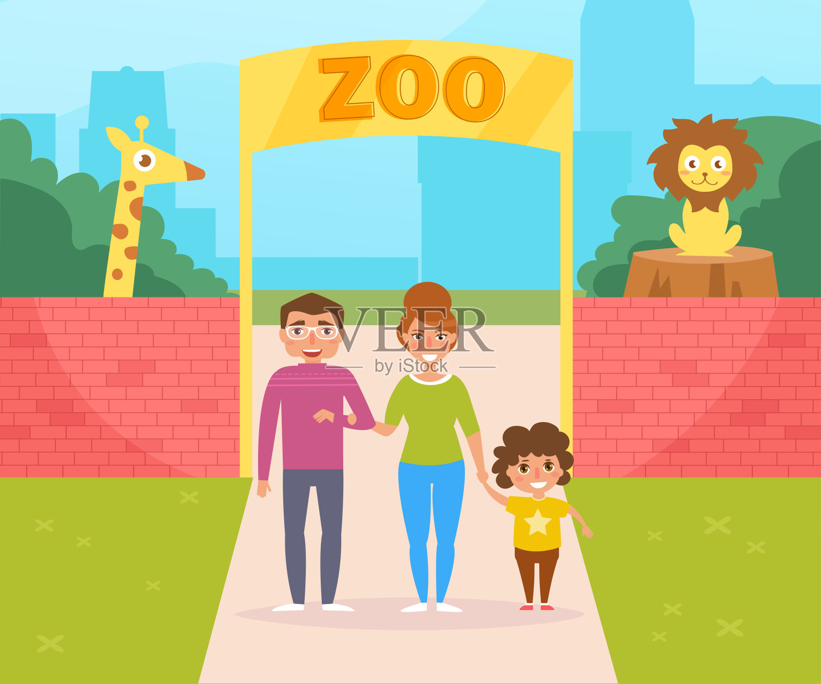动物园的家人。向量。卡通插画图片素材