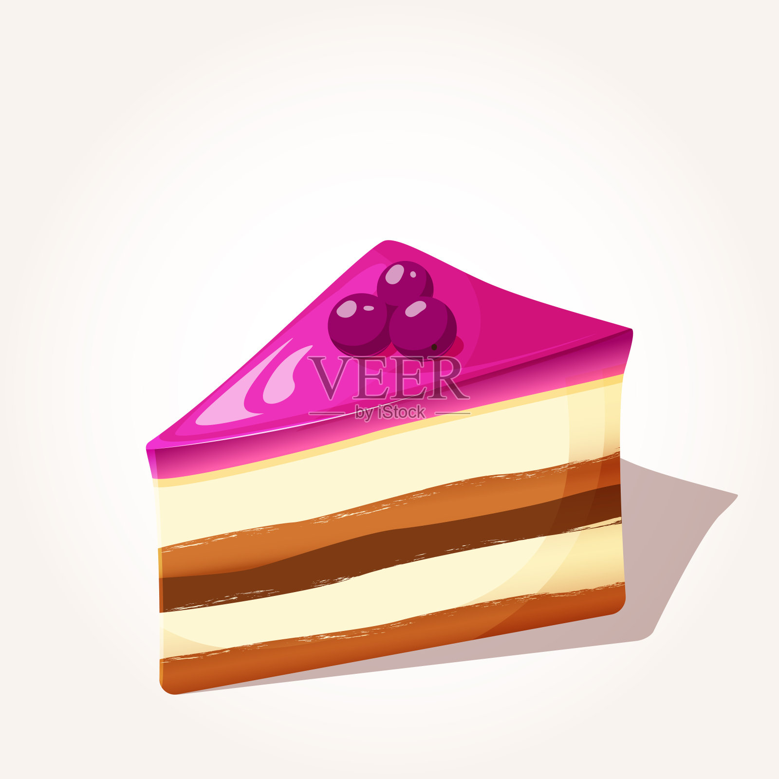 彩色美味的一块浆果蛋糕与果冻在卡通风格孤立在白色的背景。矢量插图。甜点的收藏。设计元素图片