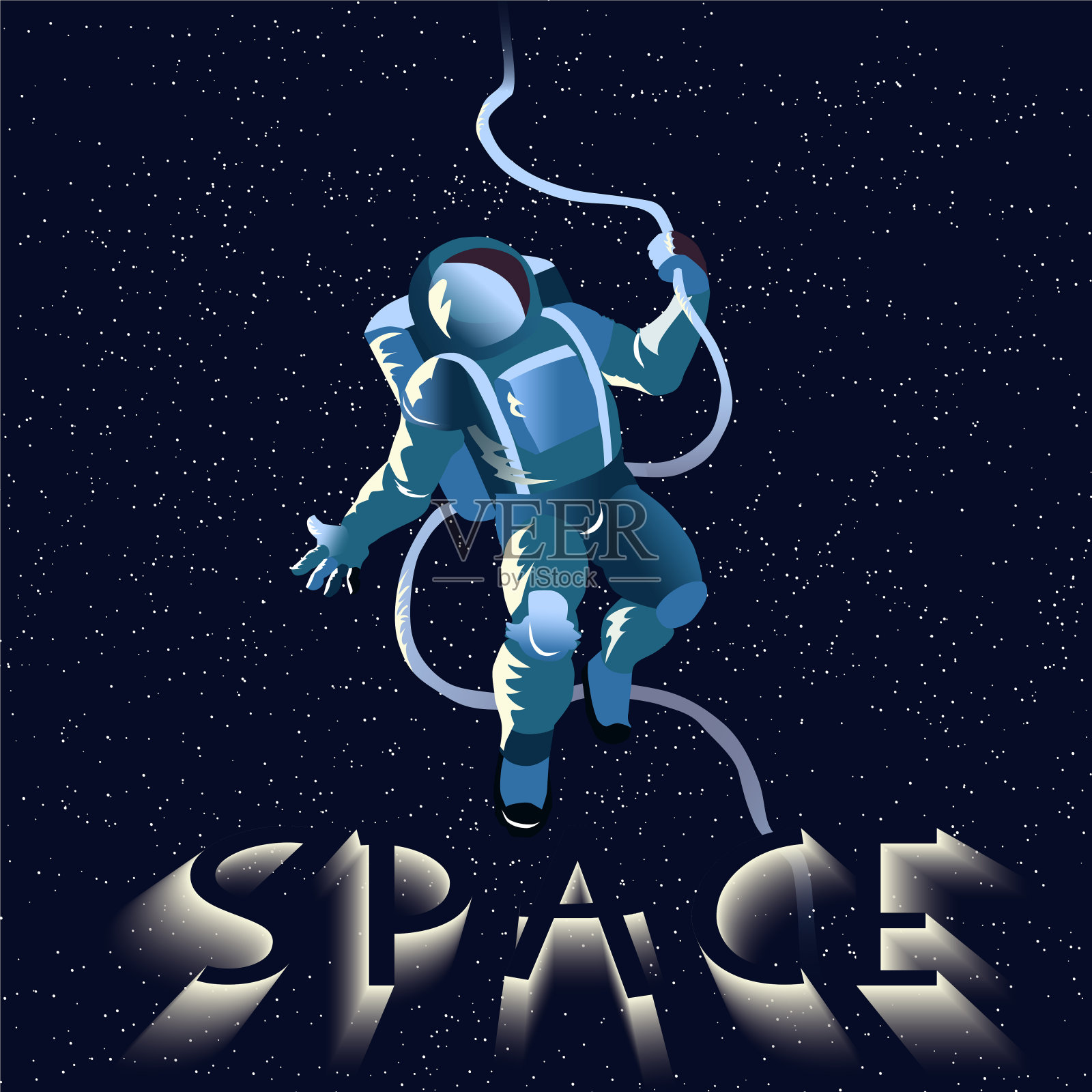 宇航员矢量插图。复古怀旧的名片。空间的海报。插画图片素材