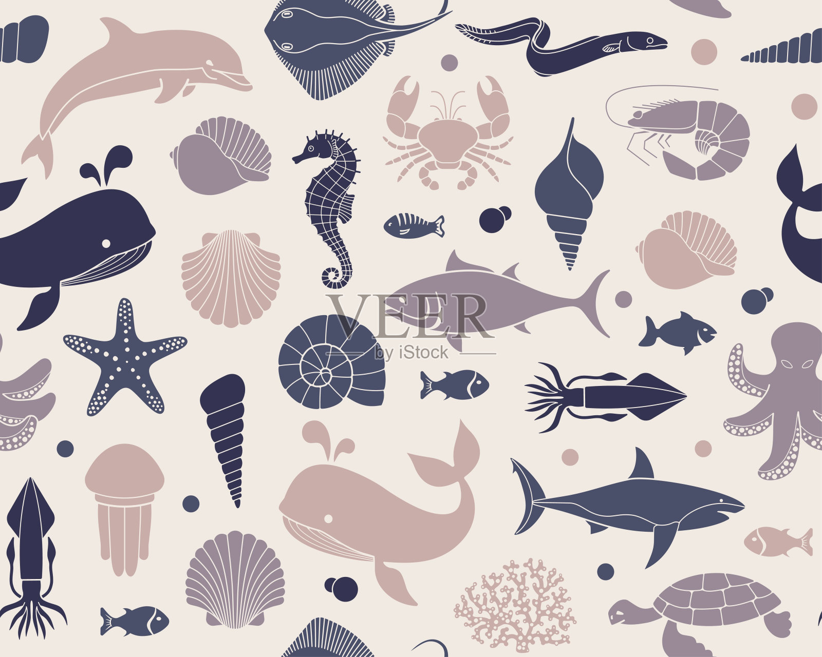与海洋生物无缝背景插画图片素材