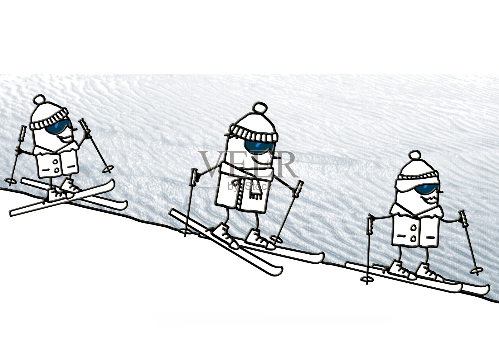 卡通滑雪幸福家庭插画图片素材