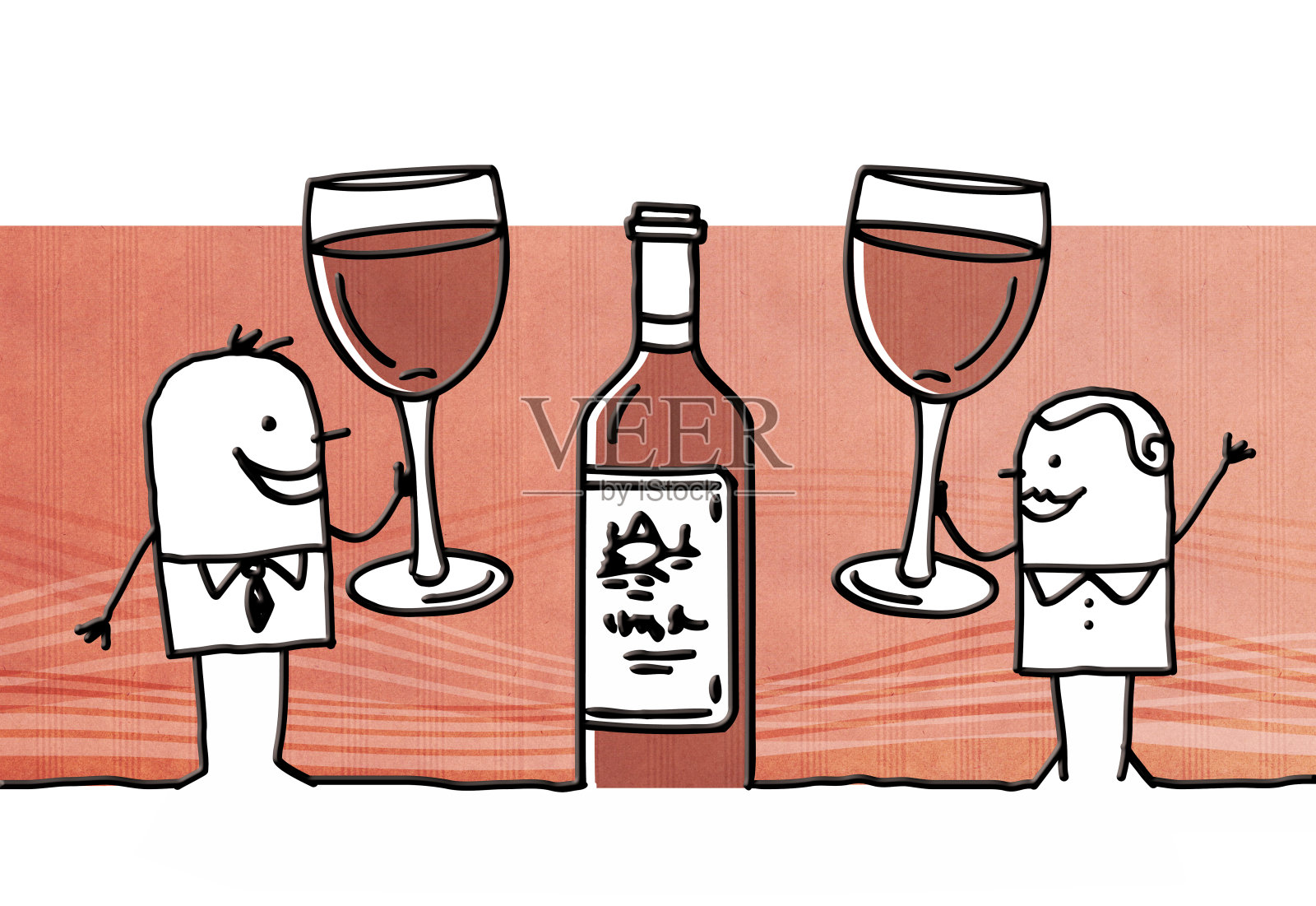 喝红酒的卡通情侣插画图片素材