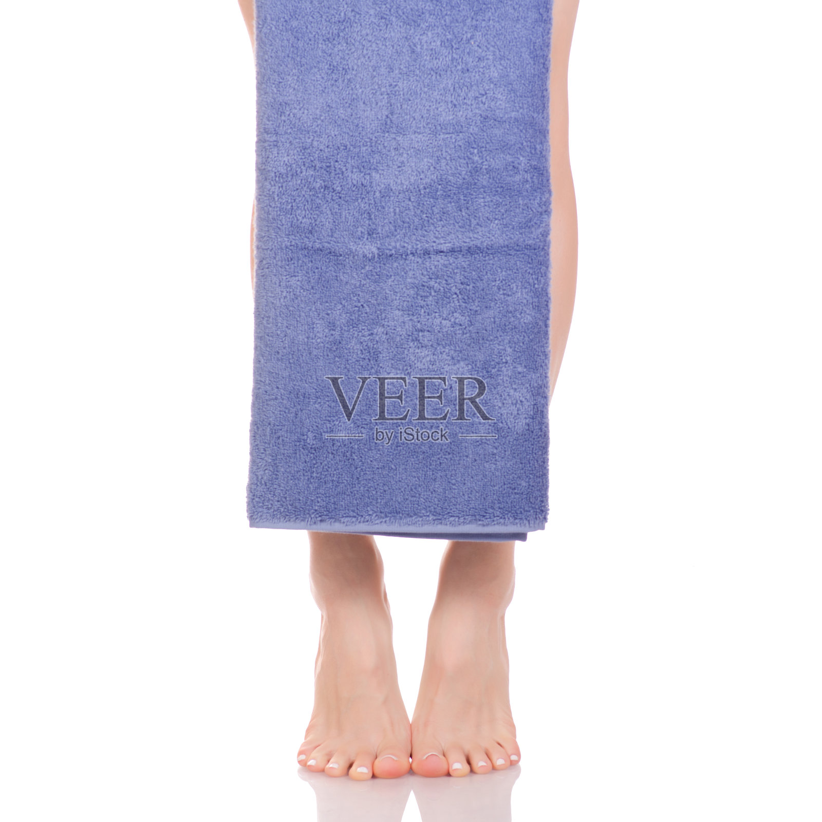 女性足跟蓝色浴巾美容spa照片摄影图片