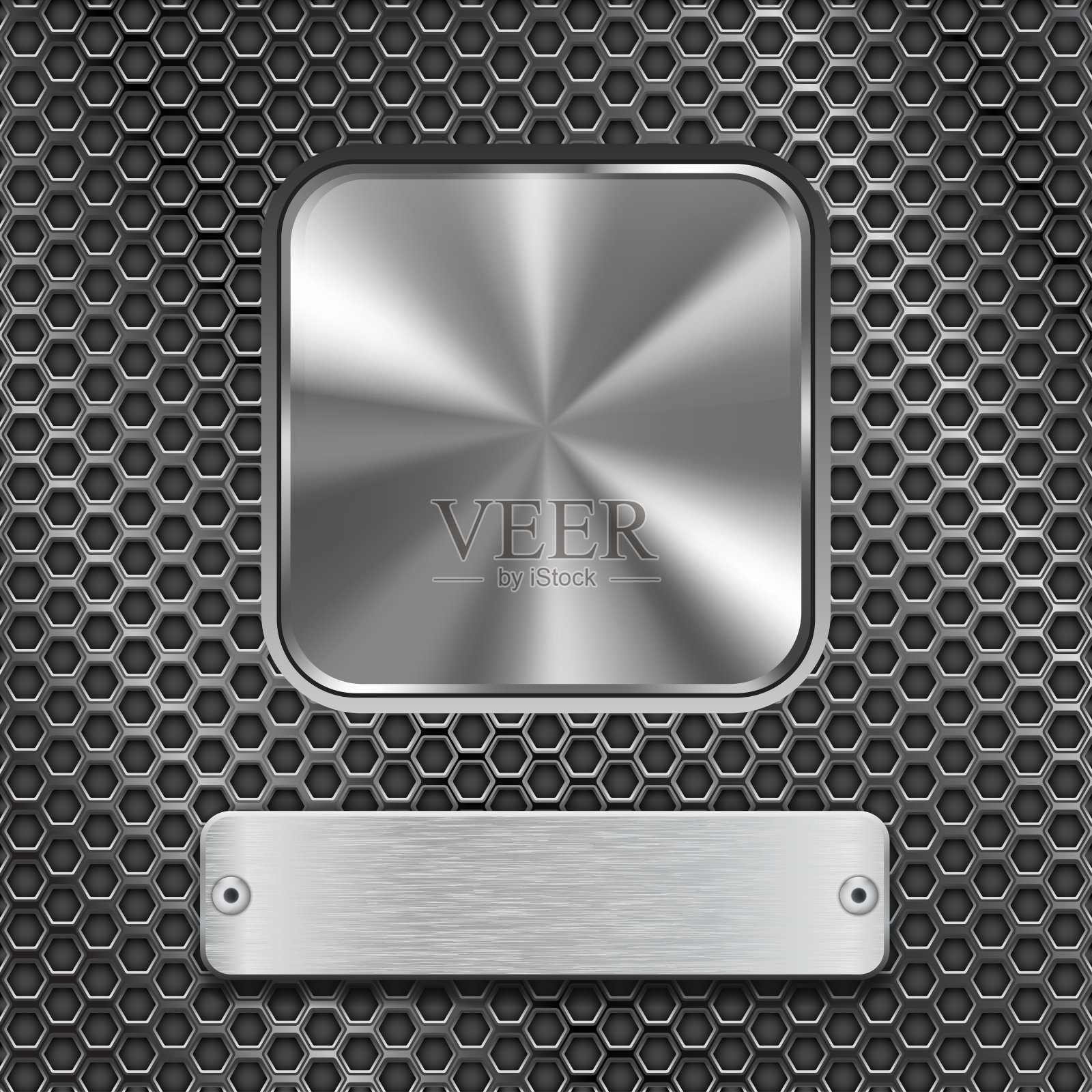 金属方形按钮与矩形板不锈钢穿孔背景设计元素图片