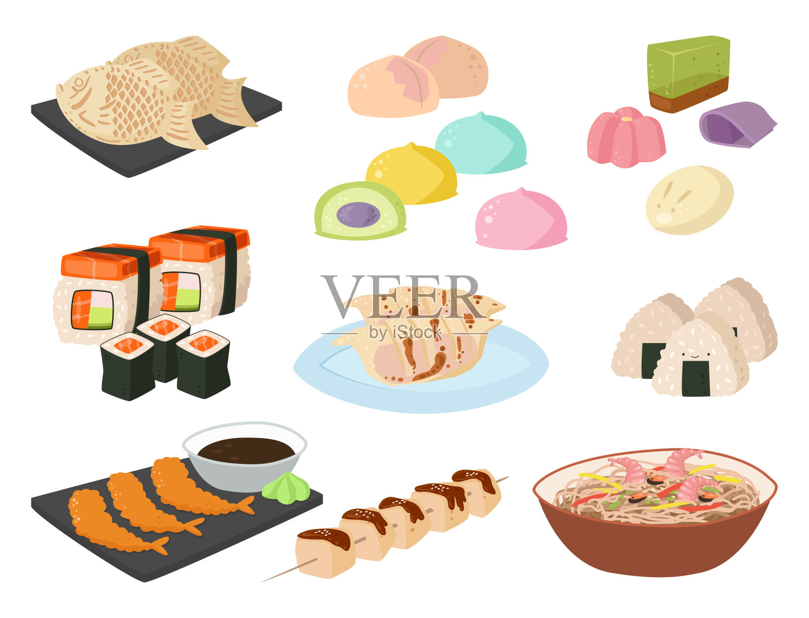 日本矢量食品传统膳食烹饪文化寿司卷和海鲜午餐日本亚洲美食的插图插画图片素材