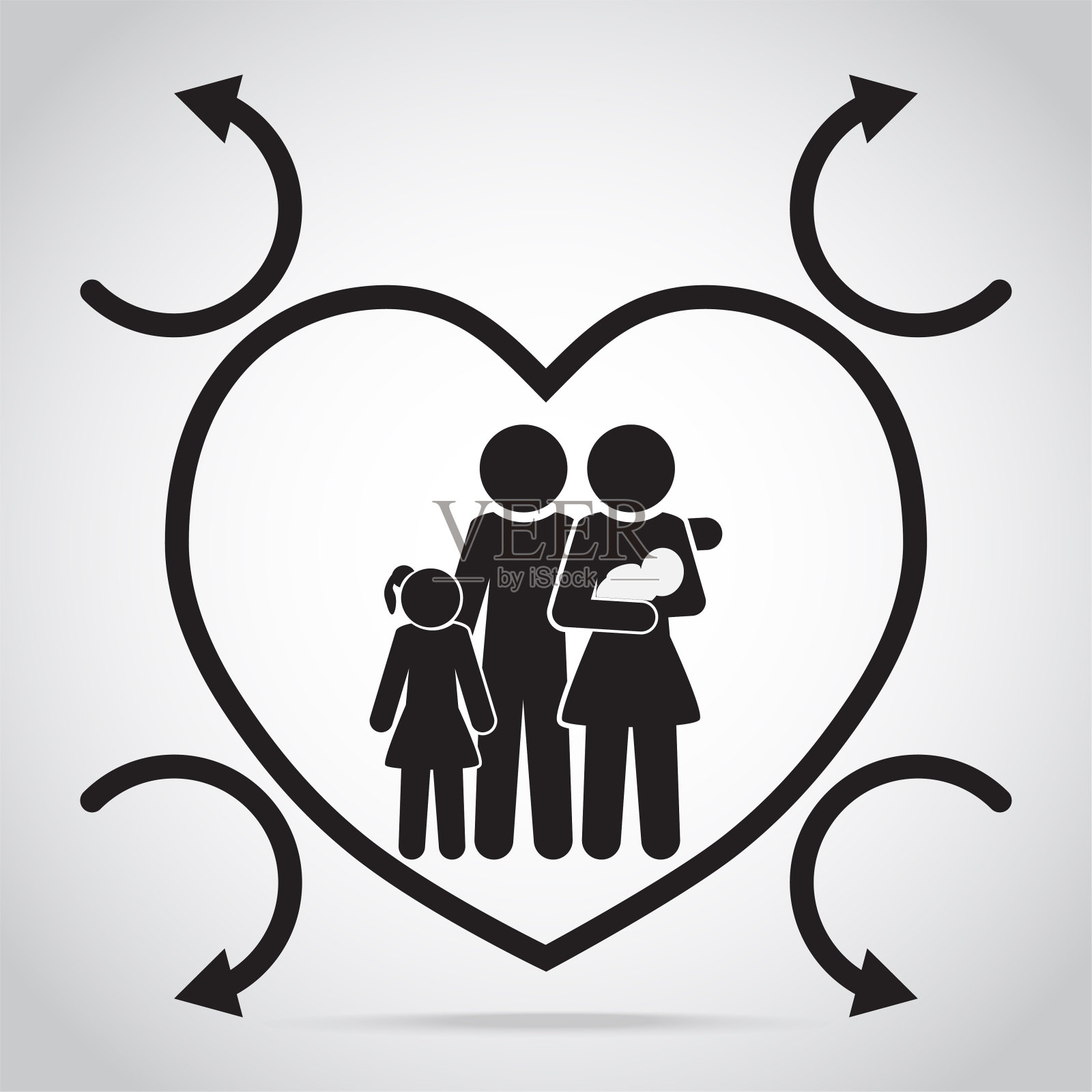 家庭和心脏保护图标。用爱的家庭观念来保护自己不受不良影响插画图片素材