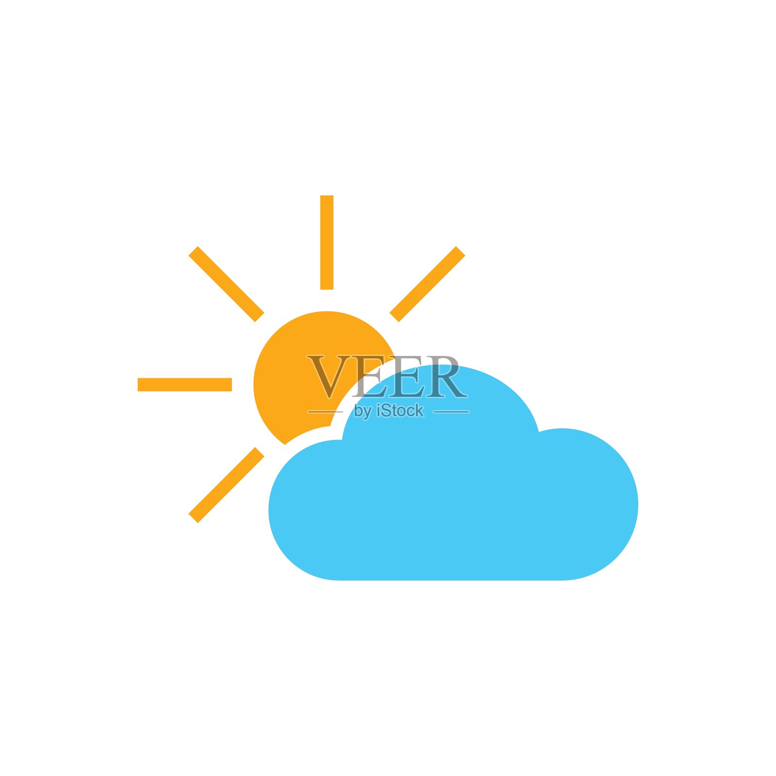 天气预报图标在平坦的风格。太阳与云彩插图在白色孤立的背景。预测标志的概念。插画图片素材