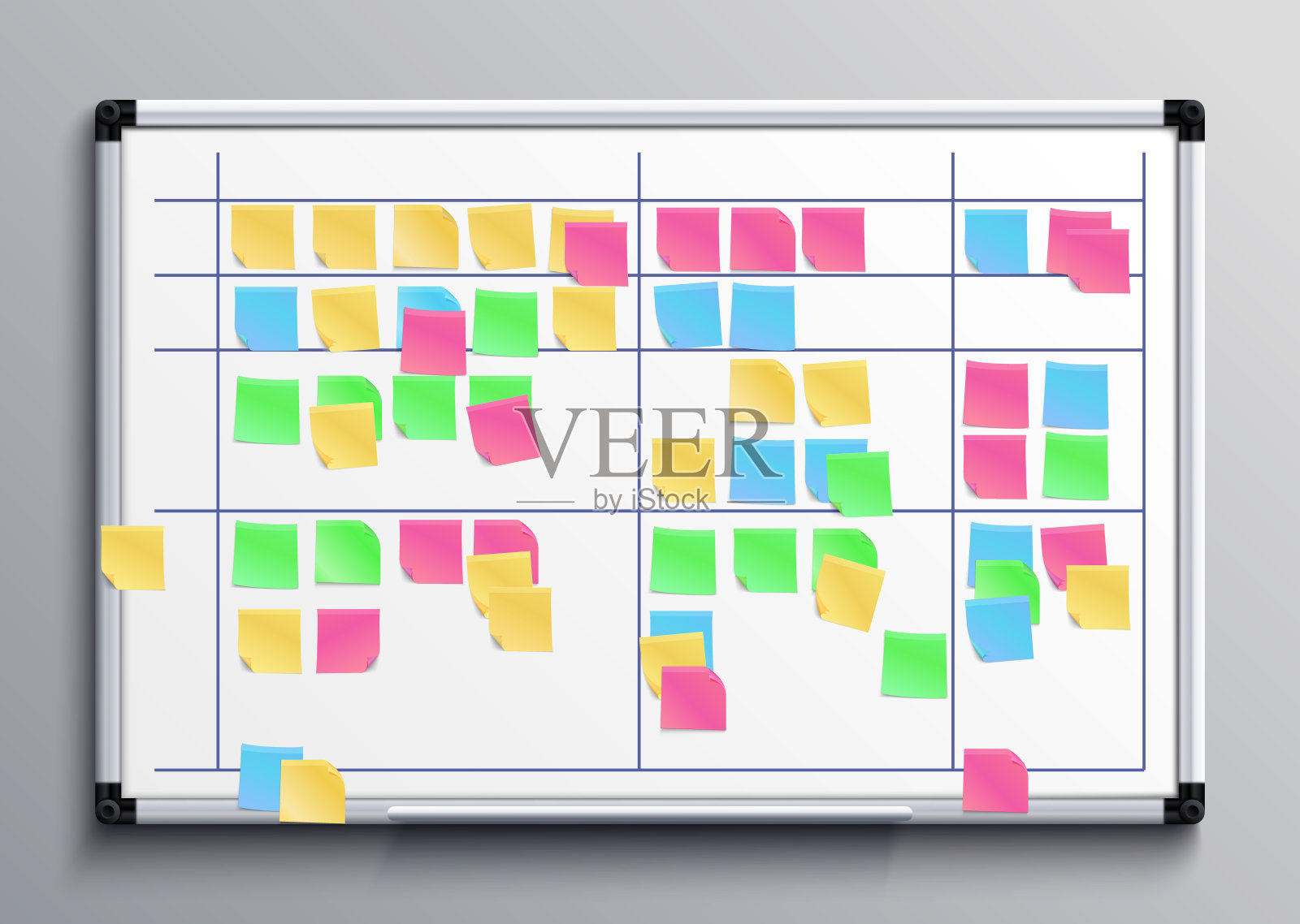 用彩色贴纸会见白板。Scrum任务板，附有每日计划矢量图的便签插画图片素材