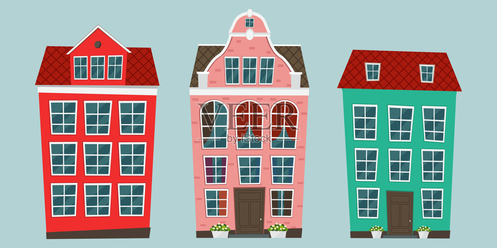 一套欧洲的彩色老房子插画图片素材