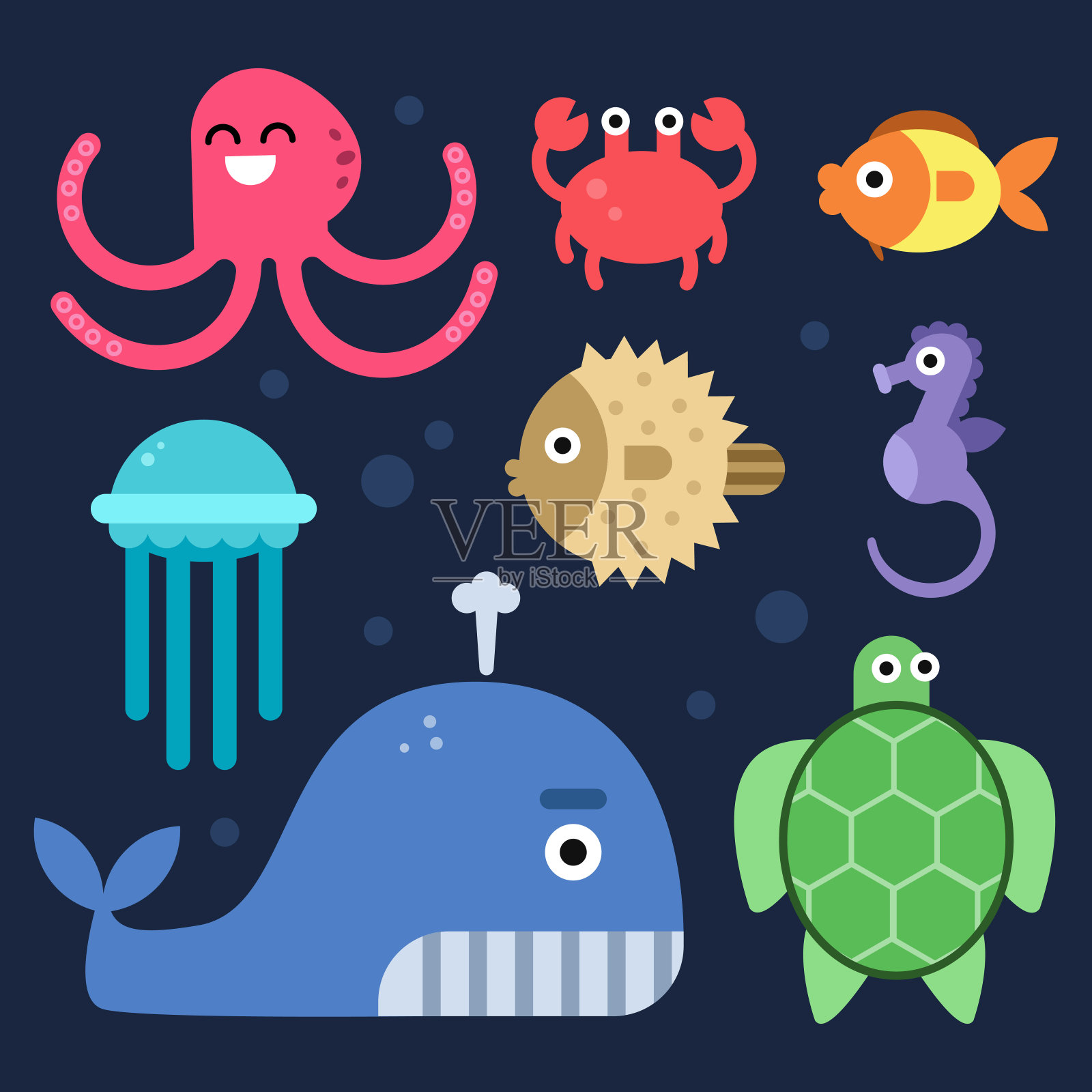 海洋生物。鱼类和其他水下哺乳动物插画图片素材