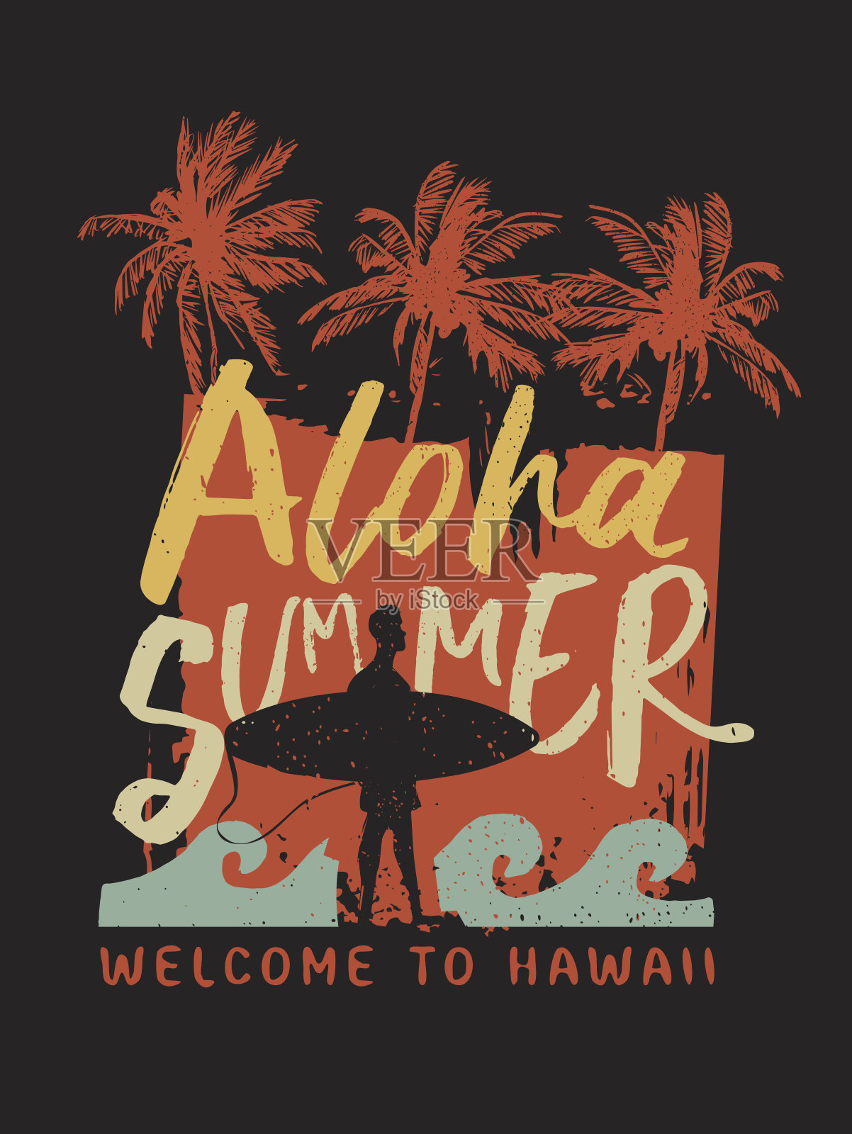 夏威夷夏季冲浪者排版海报设计模板素材