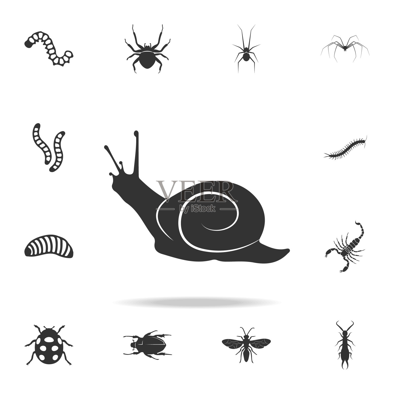 蜗牛。详细设置的昆虫项目图标。优质的平面设计。收藏图标之一的网站，网页设计，移动应用程序图标素材