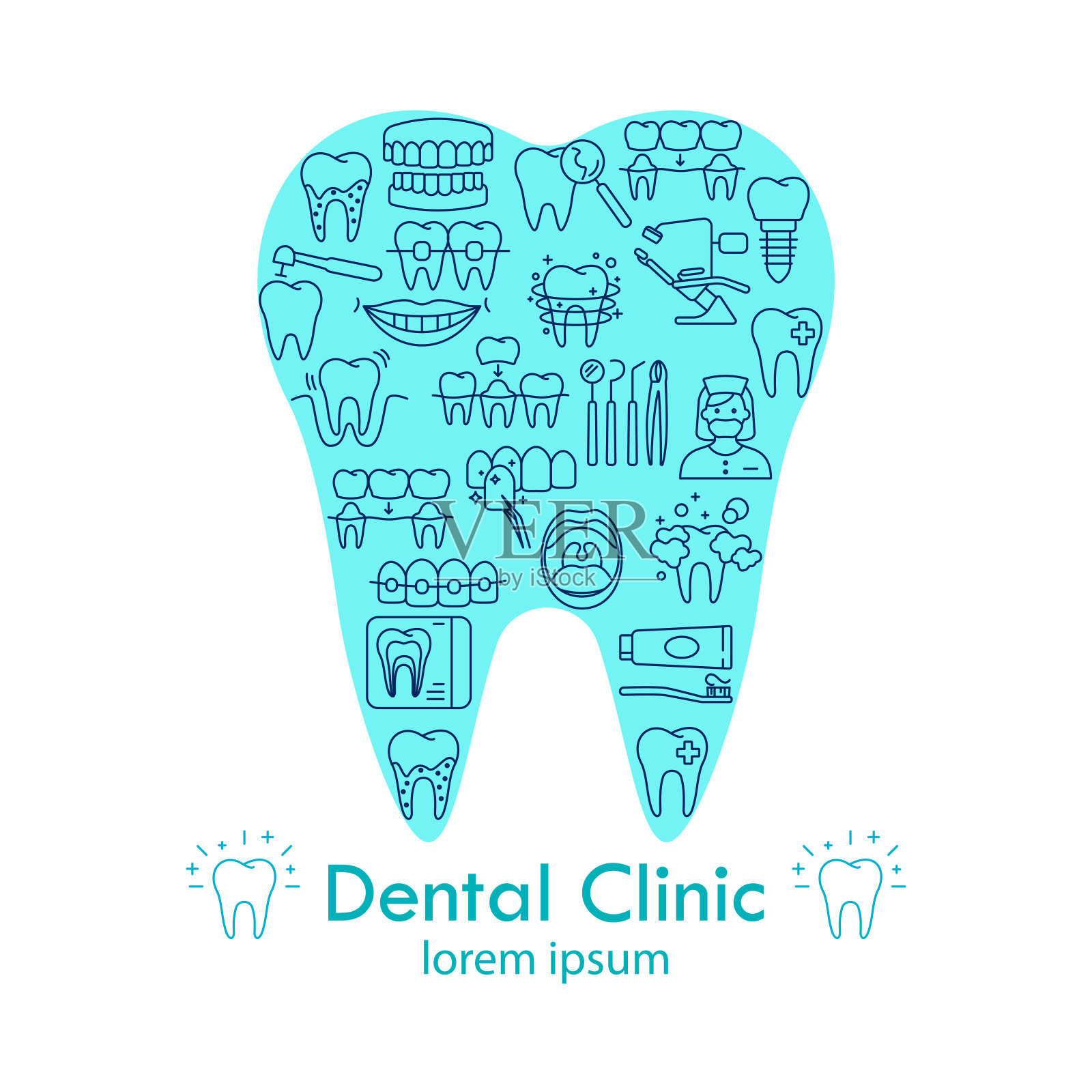 牙科诊所形状的牙齿海报插画图片素材