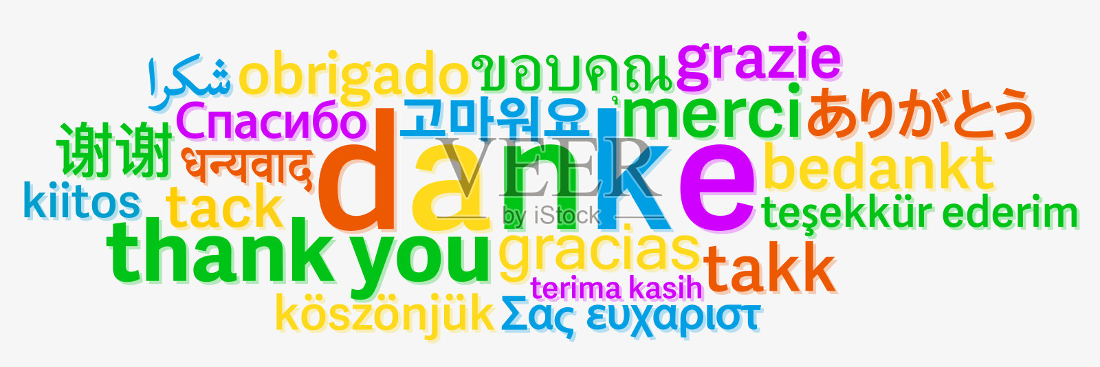 多彩的感谢词云在不同的语言插画图片素材