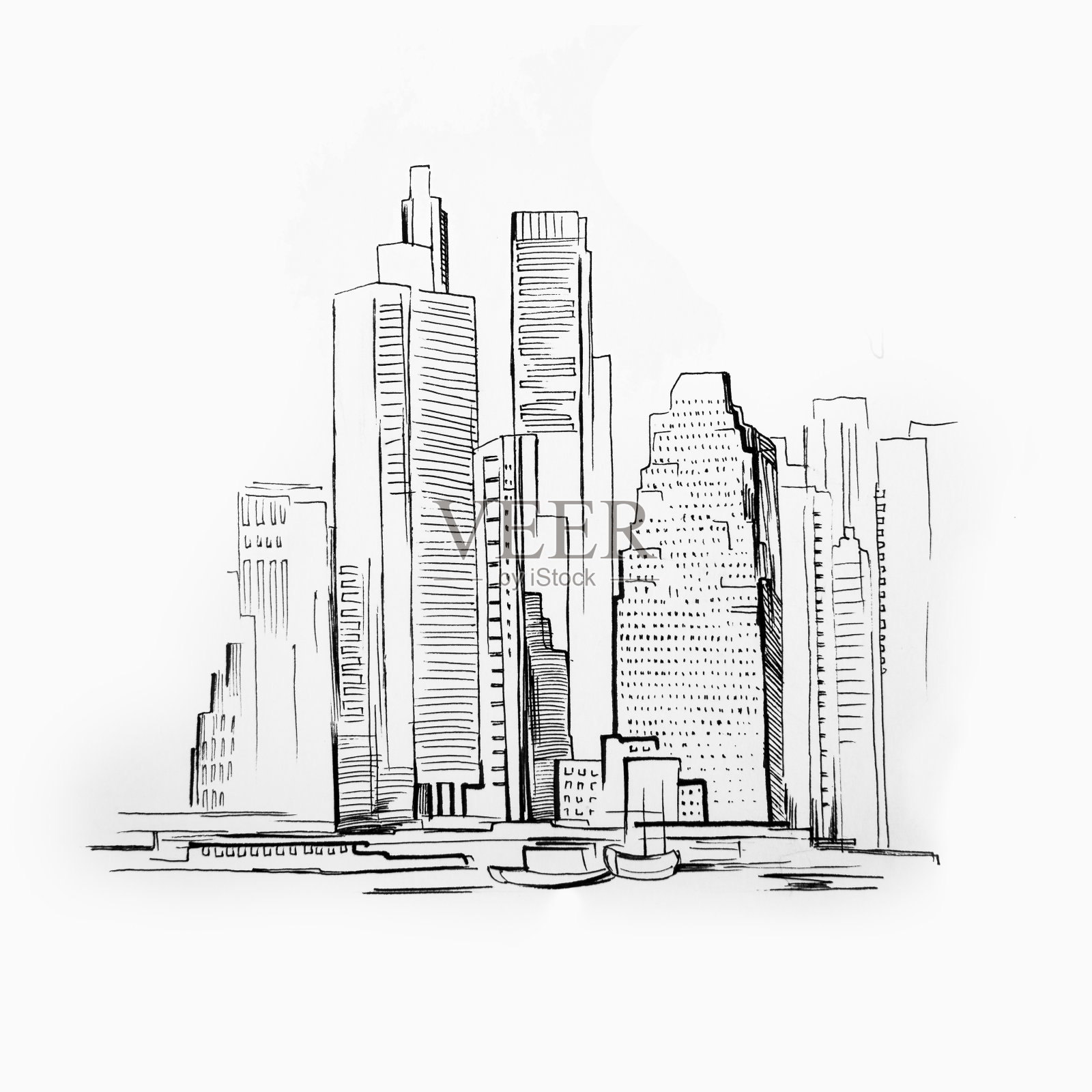 白色背景上的摩天大楼草图。曼哈顿的照片插画图片素材