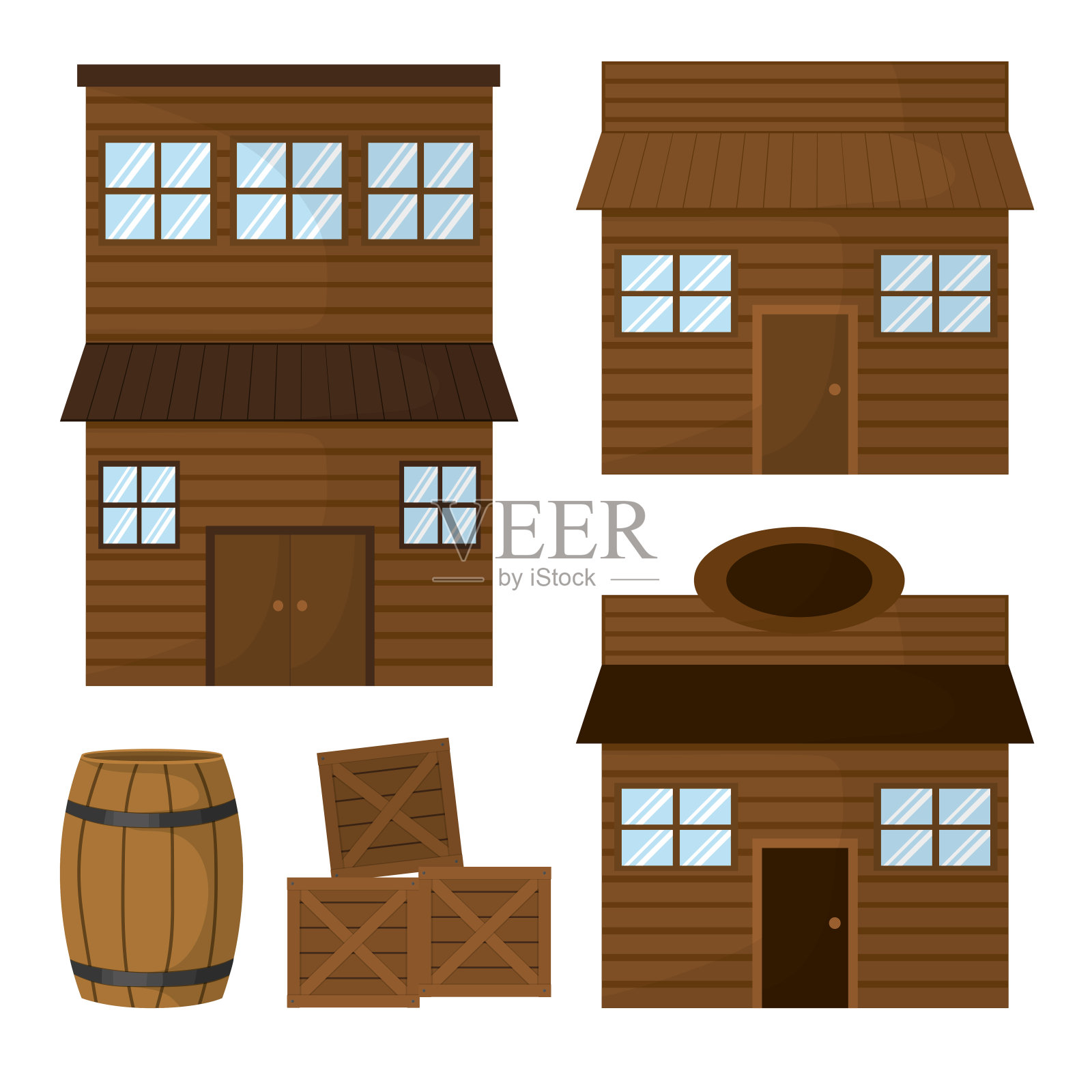 木制房屋和商店插画图片素材