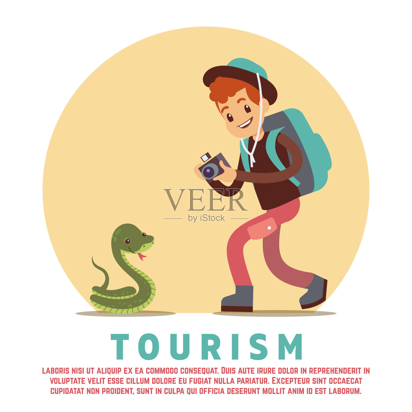 旅游男游客和蛇插画图片素材