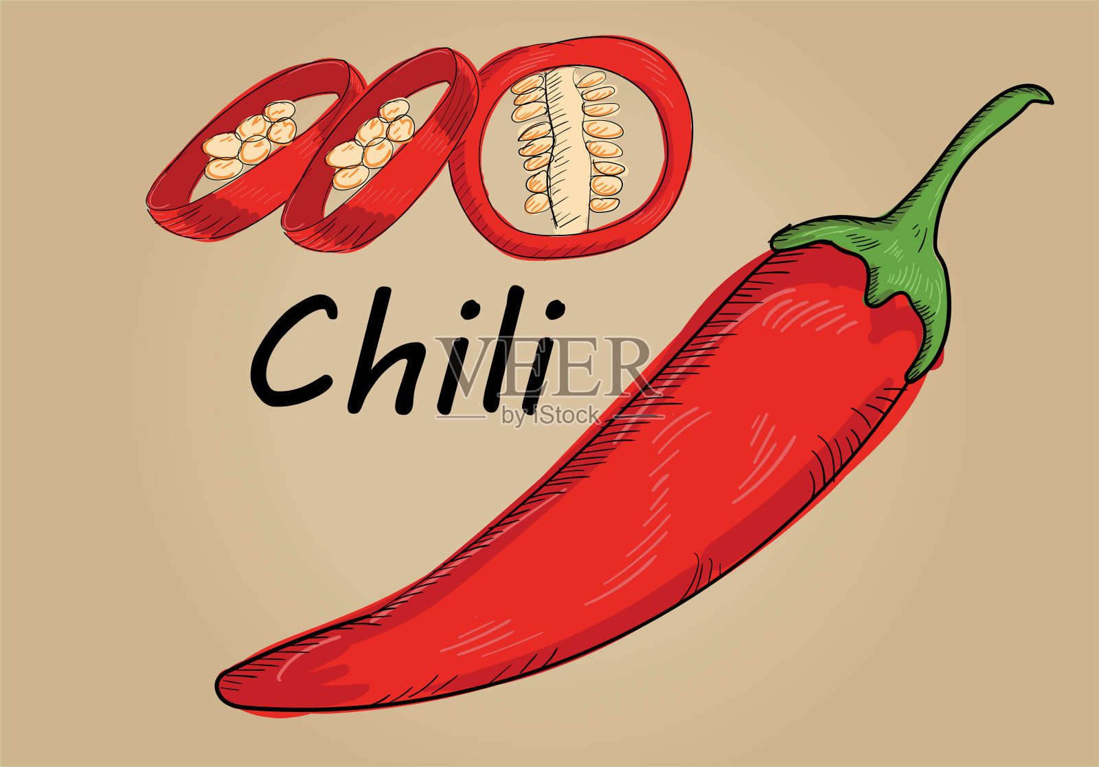 手绘红辣椒和切片的插画向量设计元素图片