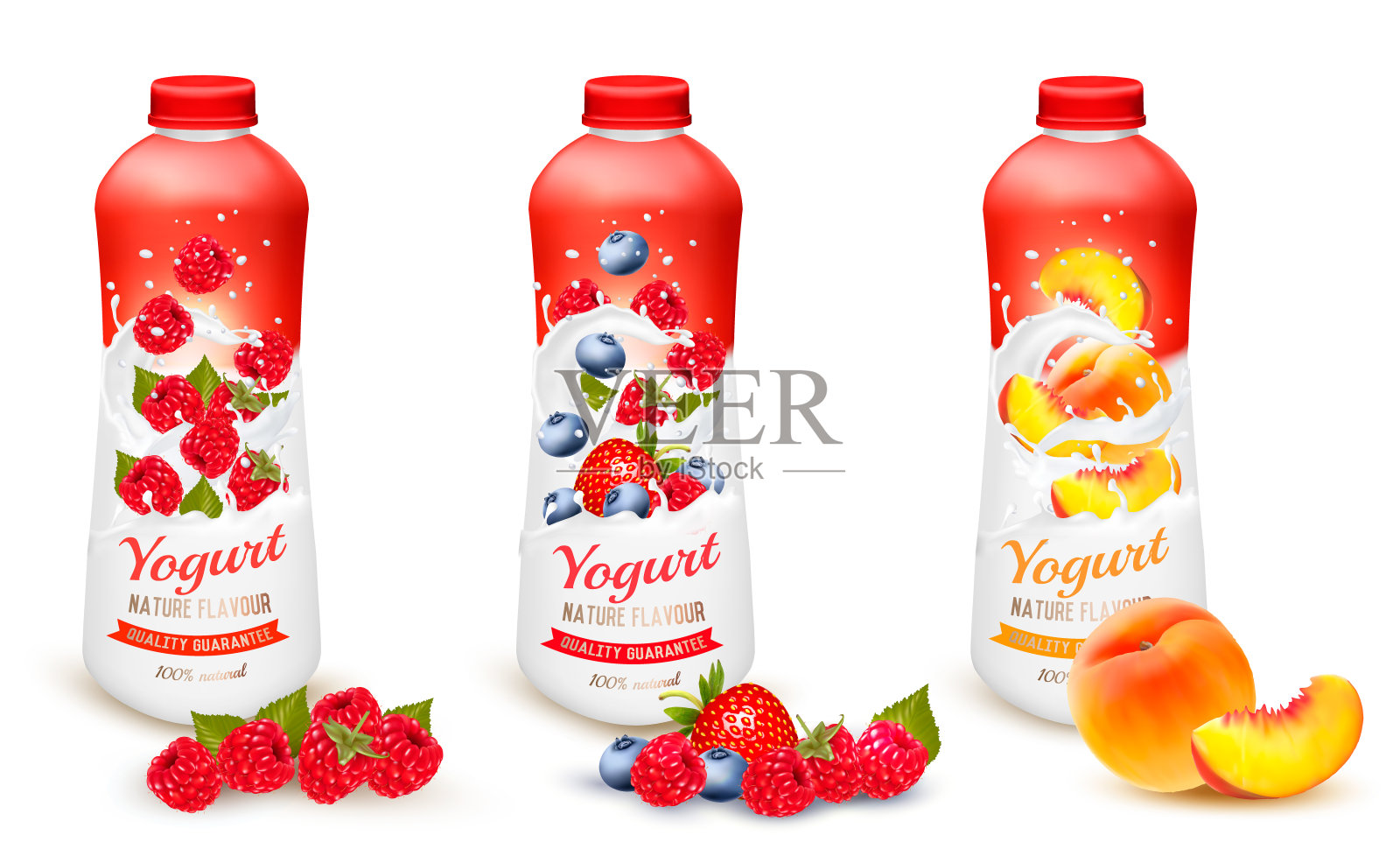 水果酸奶与桃子的广告概念。插画图片素材