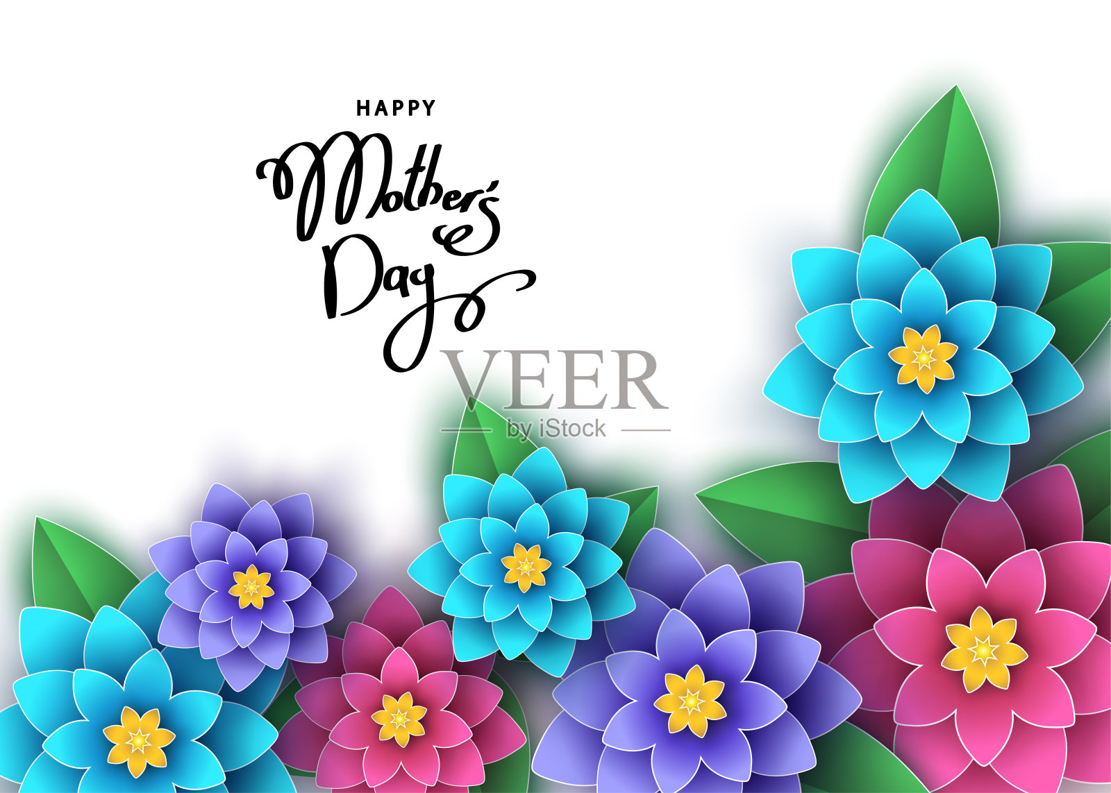 快乐母亲节横幅模板剪纸3d花。插画图片素材