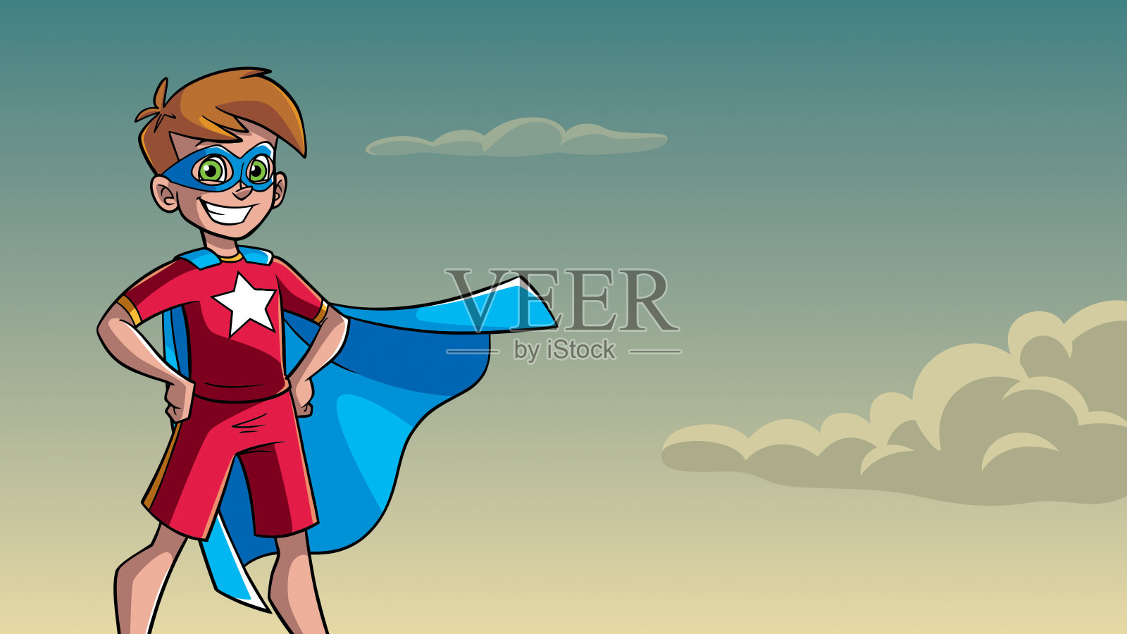 小超级男孩天空背景插画图片素材