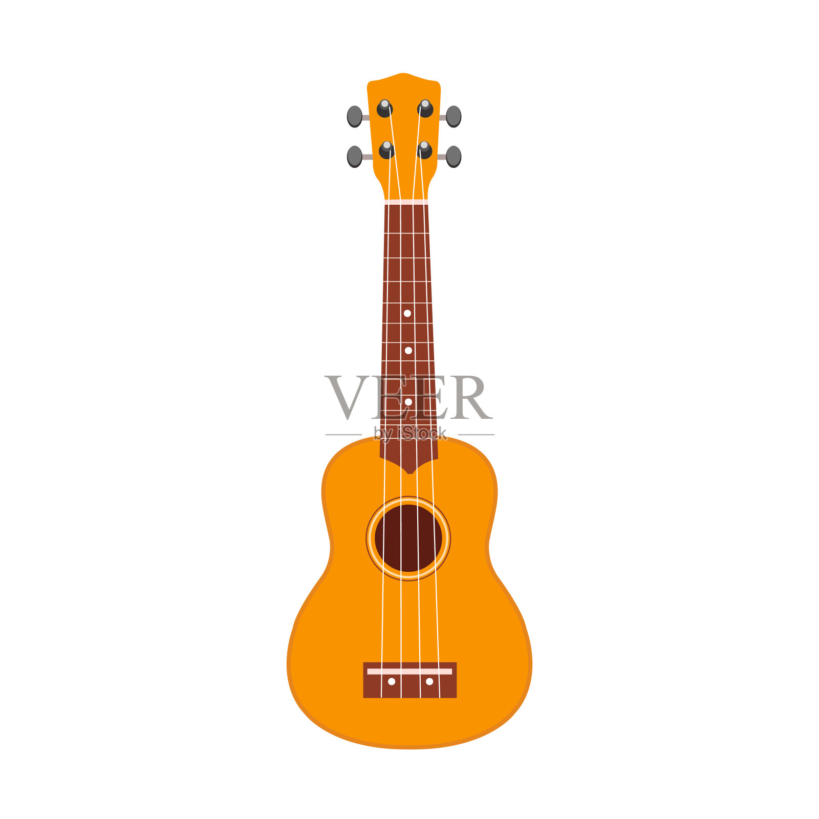 尤克里里琴图标。矢量插图的黄色和棕色夏威夷吉他孤立在白色的背景。设计元素图片