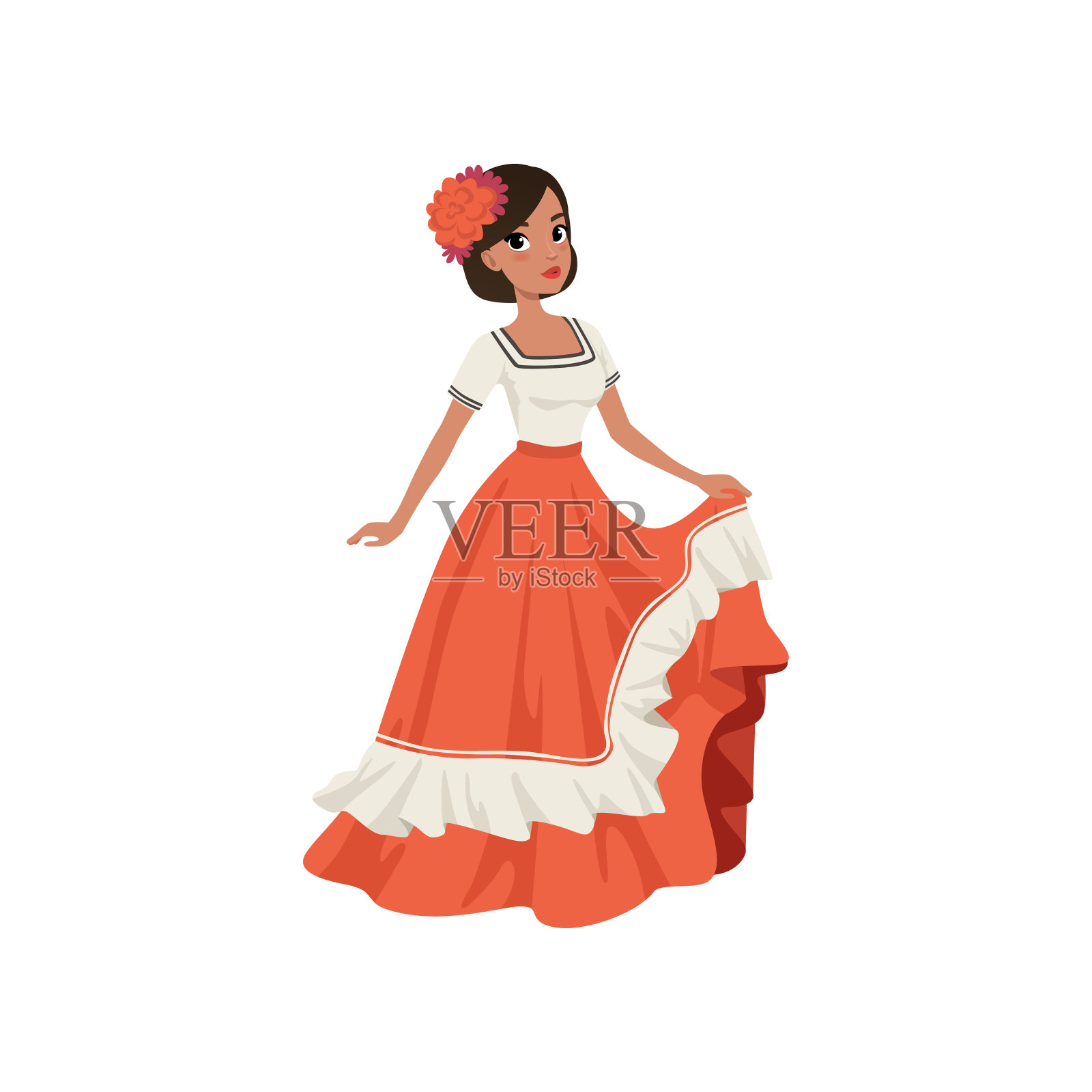 年轻美丽的墨西哥女人在传统的民族服装矢量插图在白色的背景设计元素图片