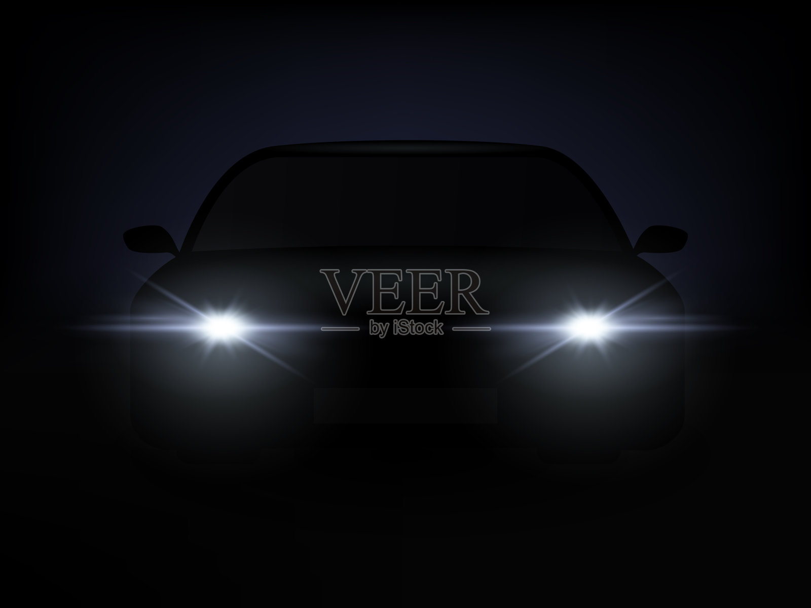 逼真的汽车灯光效果从黑暗的背景。向量插画图片素材