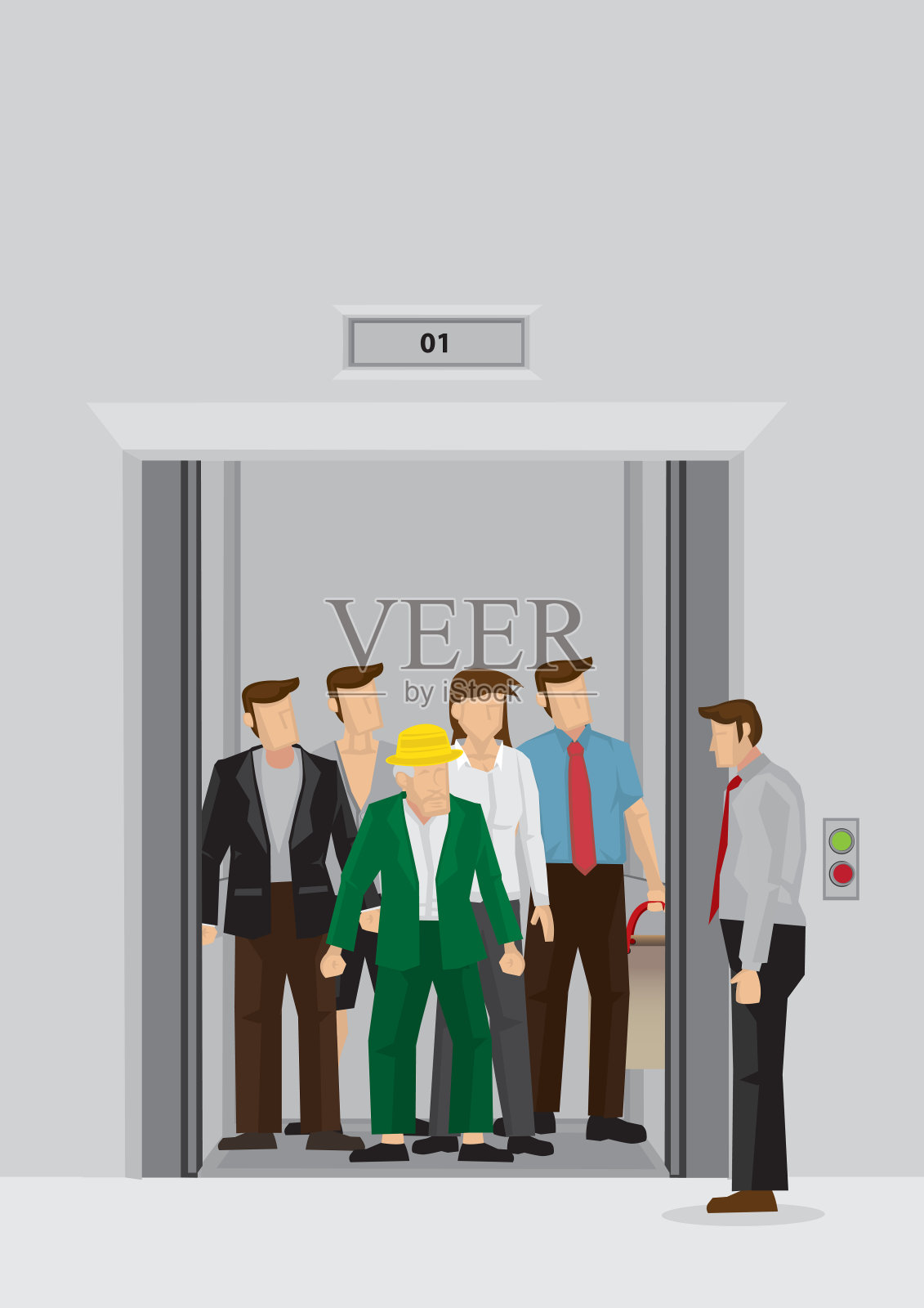 早上人群在办公室电梯大堂矢量插图插画图片素材