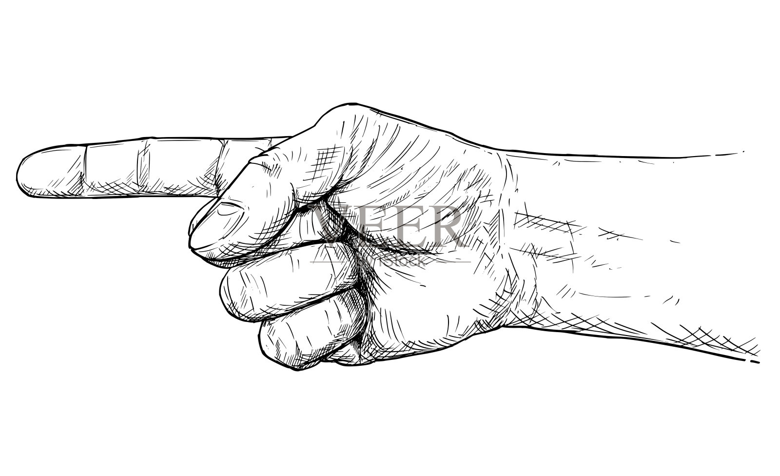 矢量艺术插图或绘图与手指指向左方向的手插画图片素材