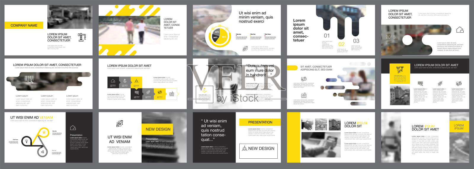 黑色和黄色或研究概念信息图集设计模板素材