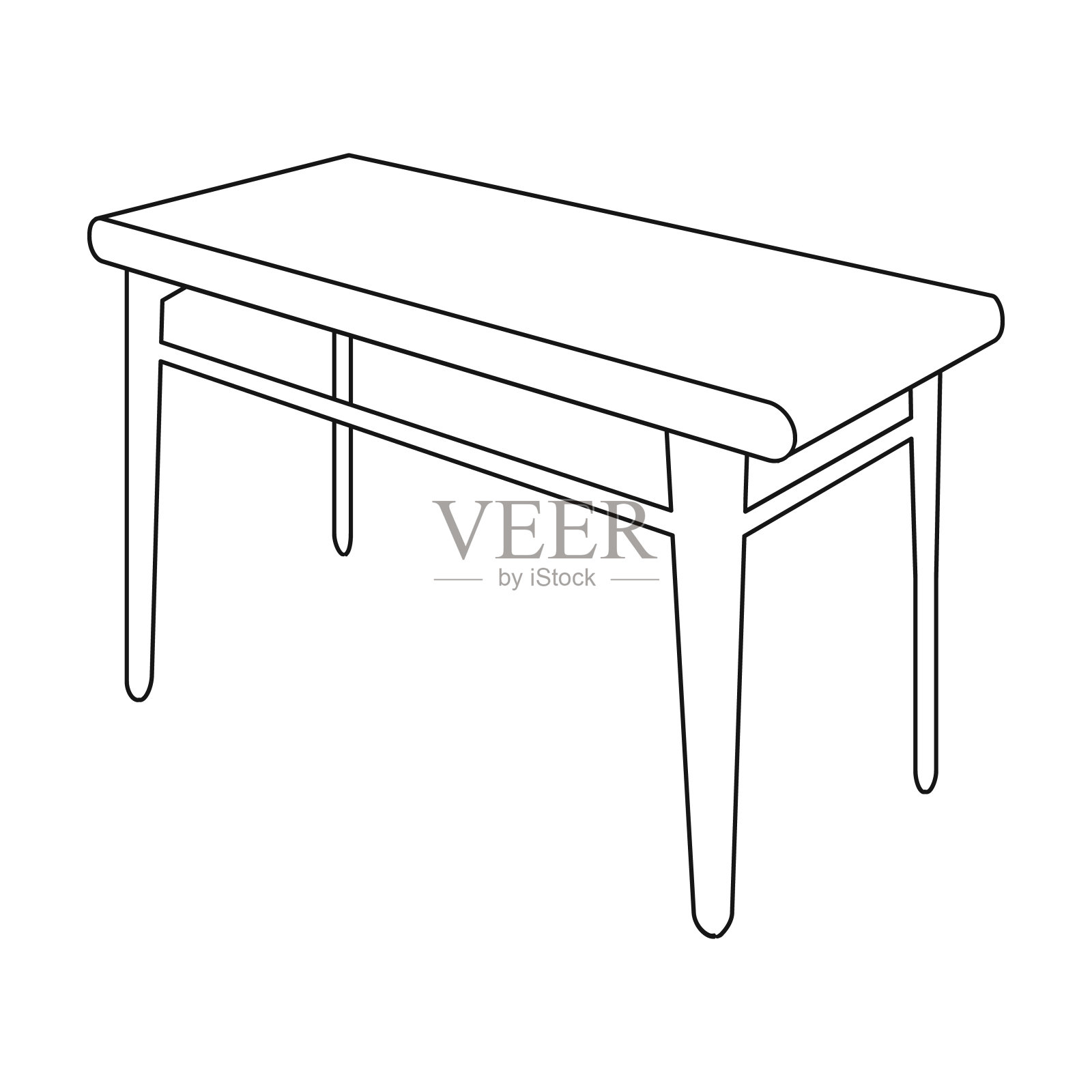 木制的餐桌。家具和室内单一图标在轮廓风格等距矢量符号股票插图web。设计元素图片