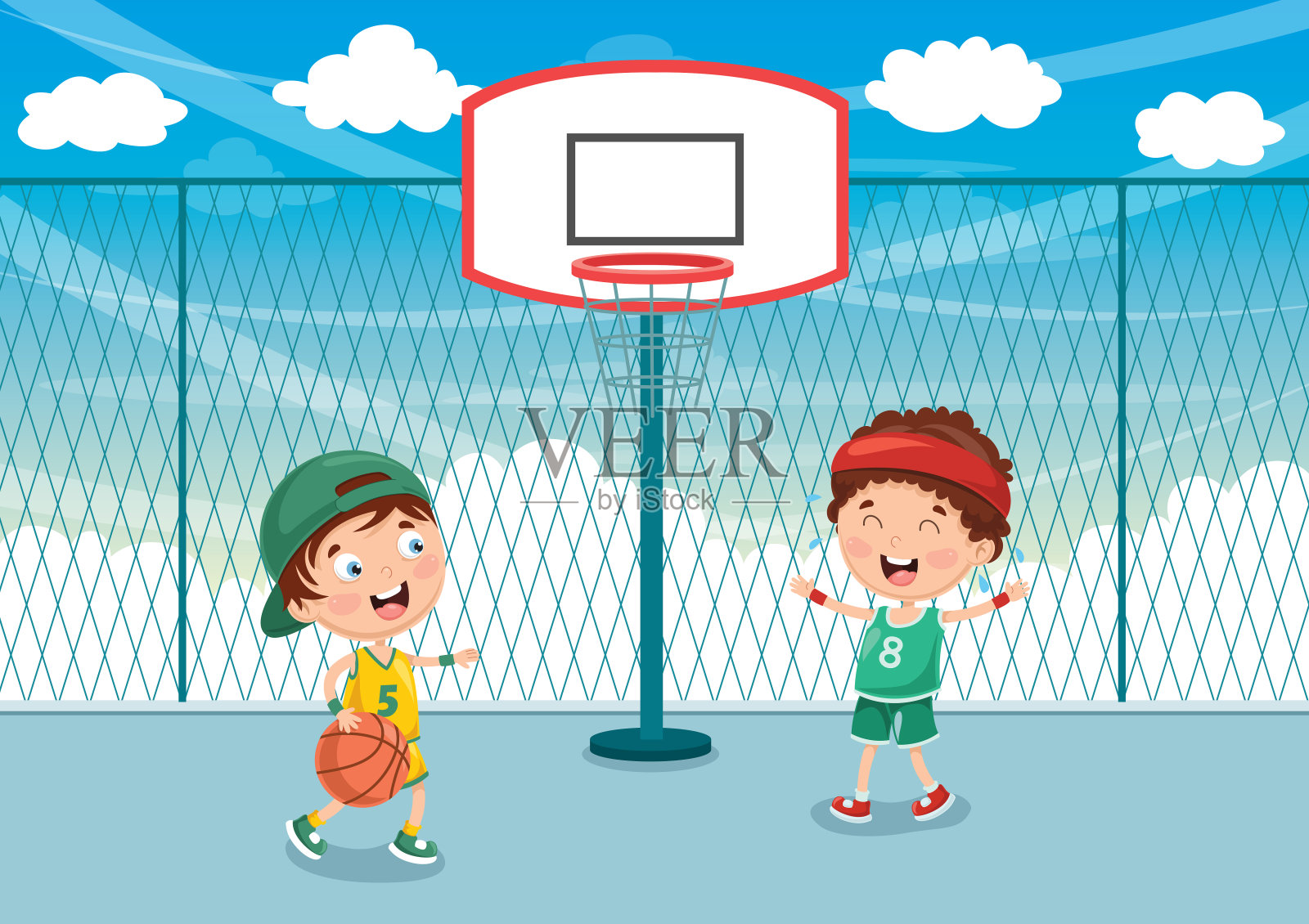 矢量插图的孩子打篮球插画图片素材