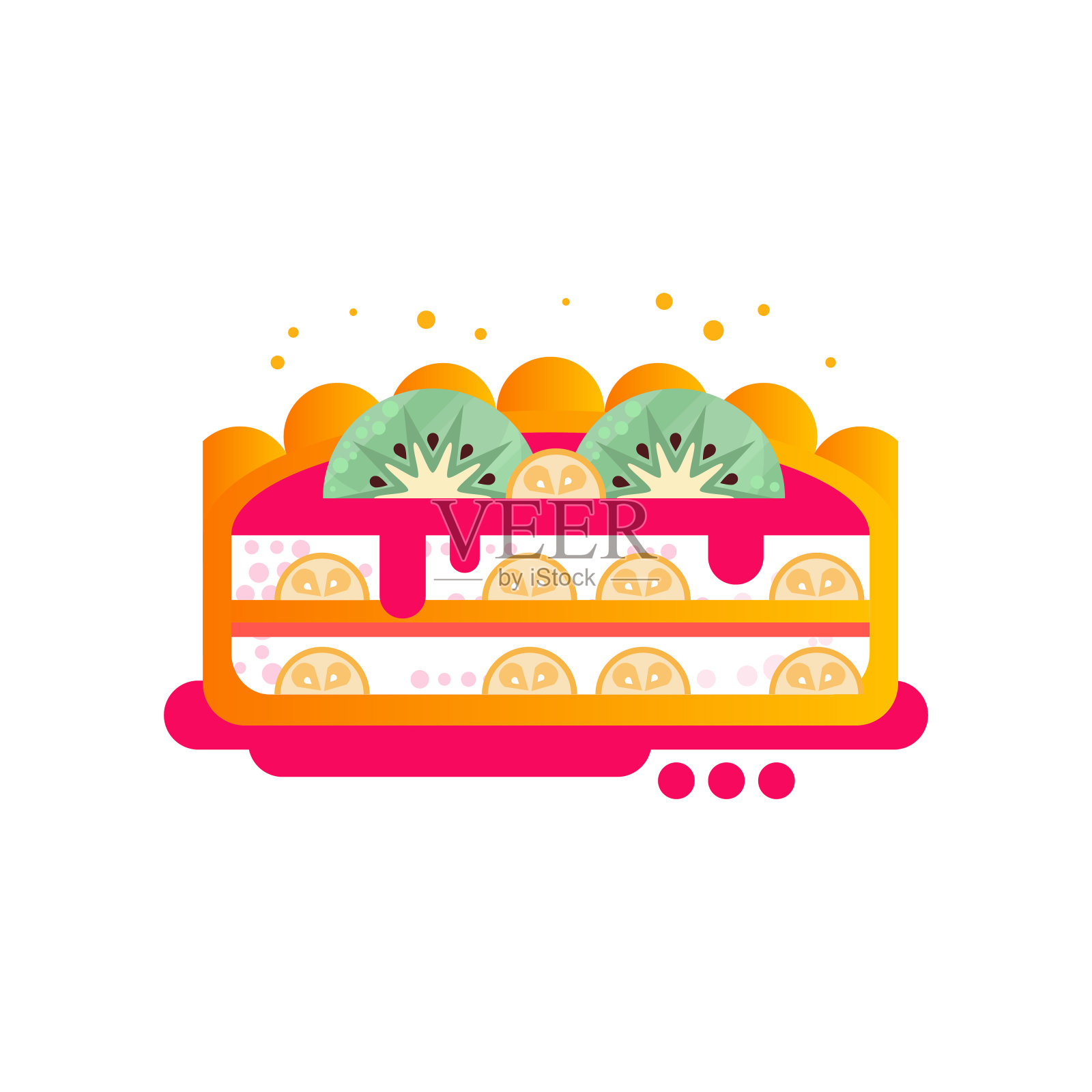 一块分层美味的蛋糕与水果和猕猴桃在顶部矢量插图上的白色背景插画图片素材