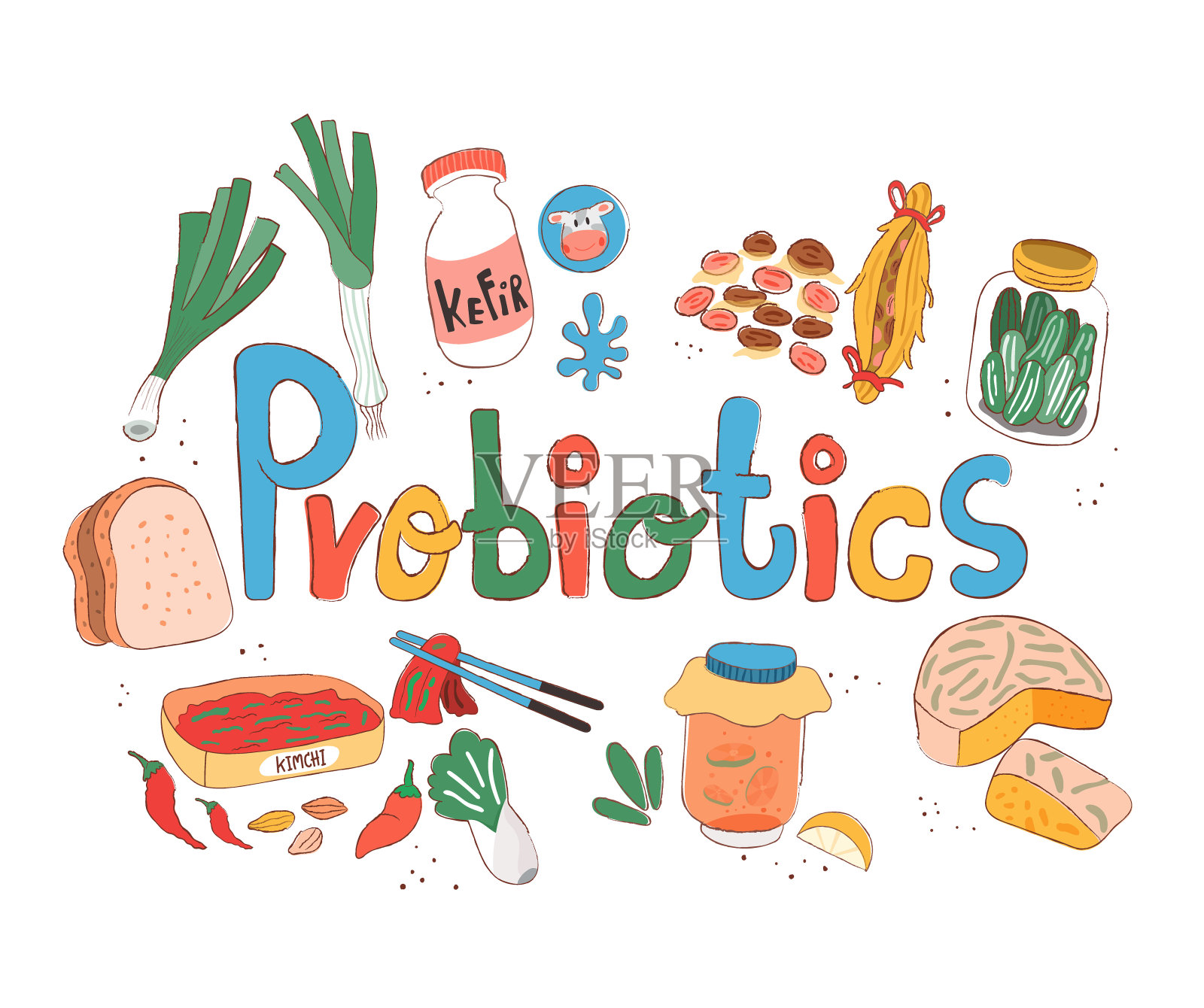 涂鸦益生菌丰富的食物插画图片素材