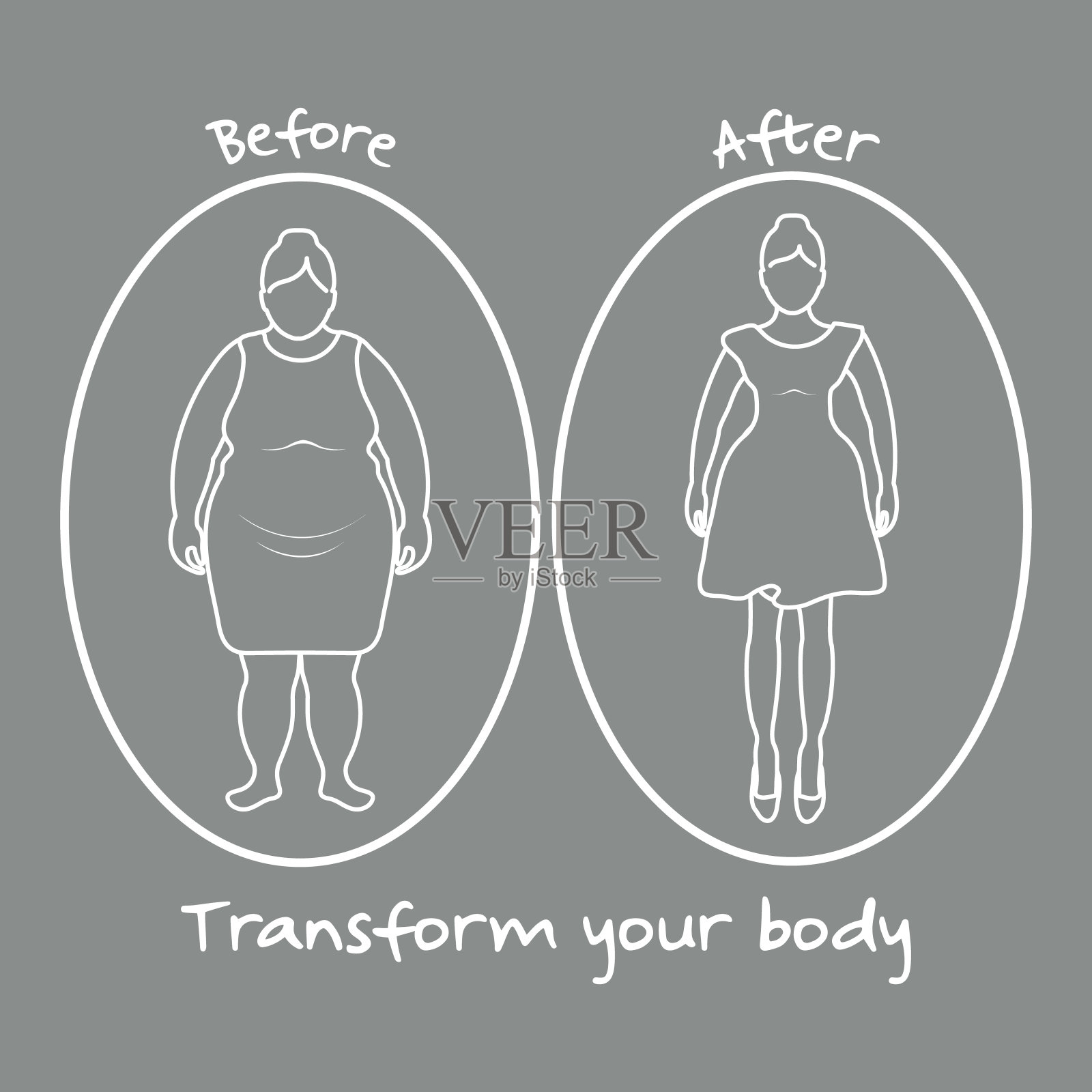 胖女人和身材匀称的女人。变换你的身体。插画图片素材