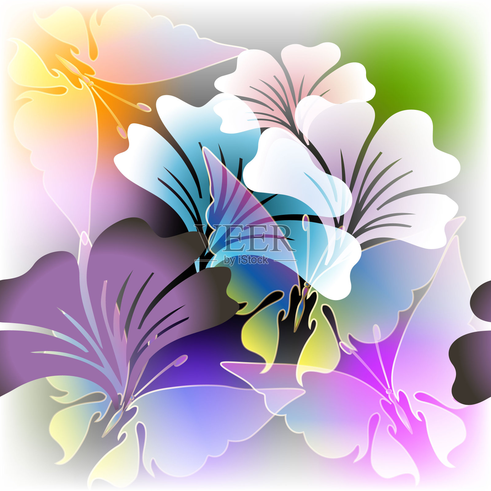 色彩斑斓的花朵辉映着春天，夏季矢量无缝图案。插画图片素材