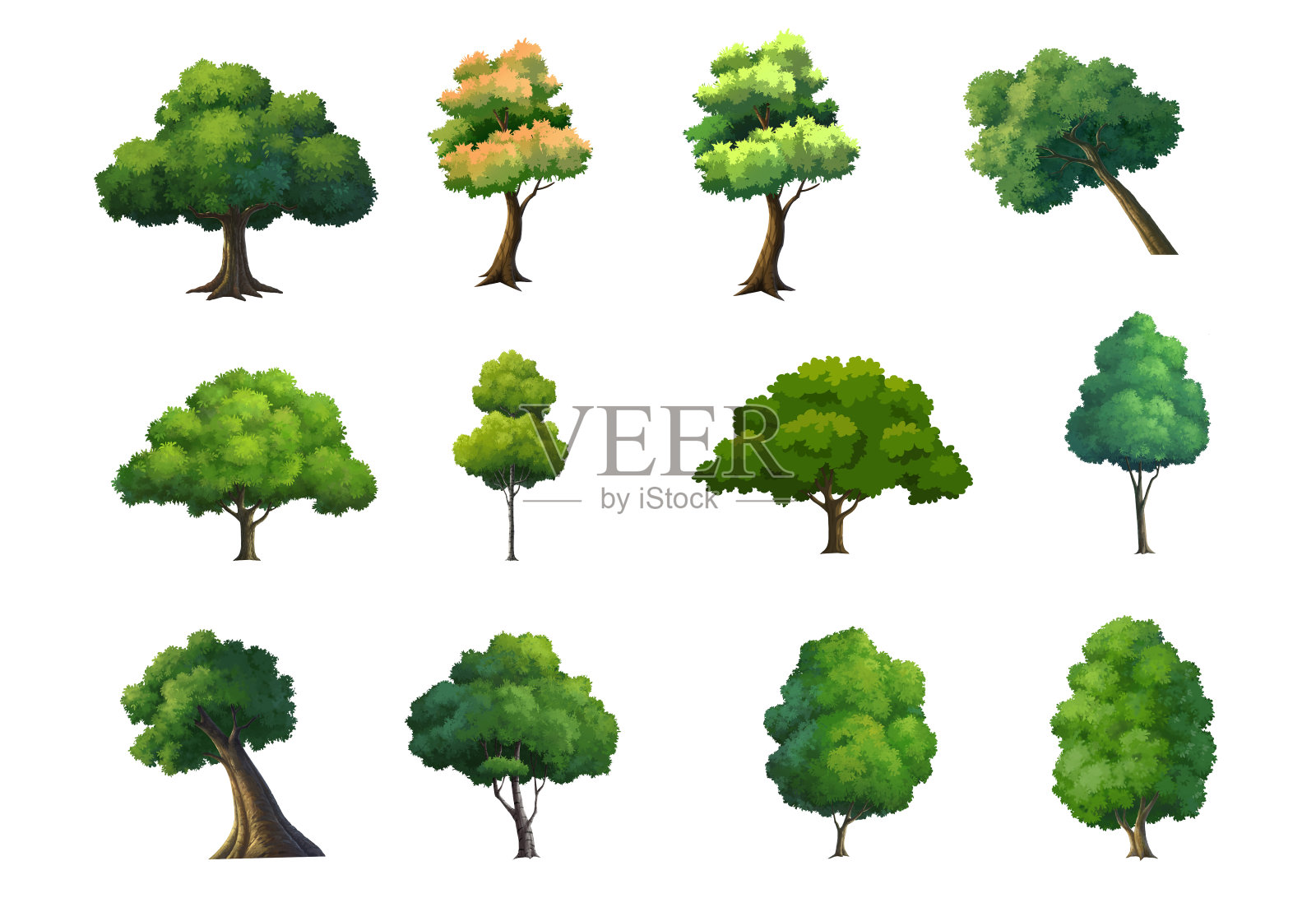 树木孤立在白色背景上的插图。插画图片素材
