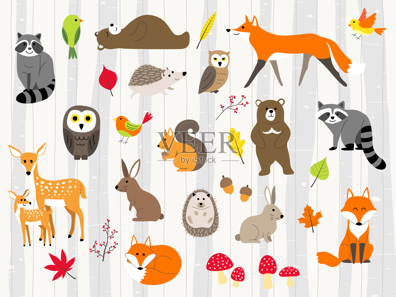 可爱的野生动物卡通集设计元素图片